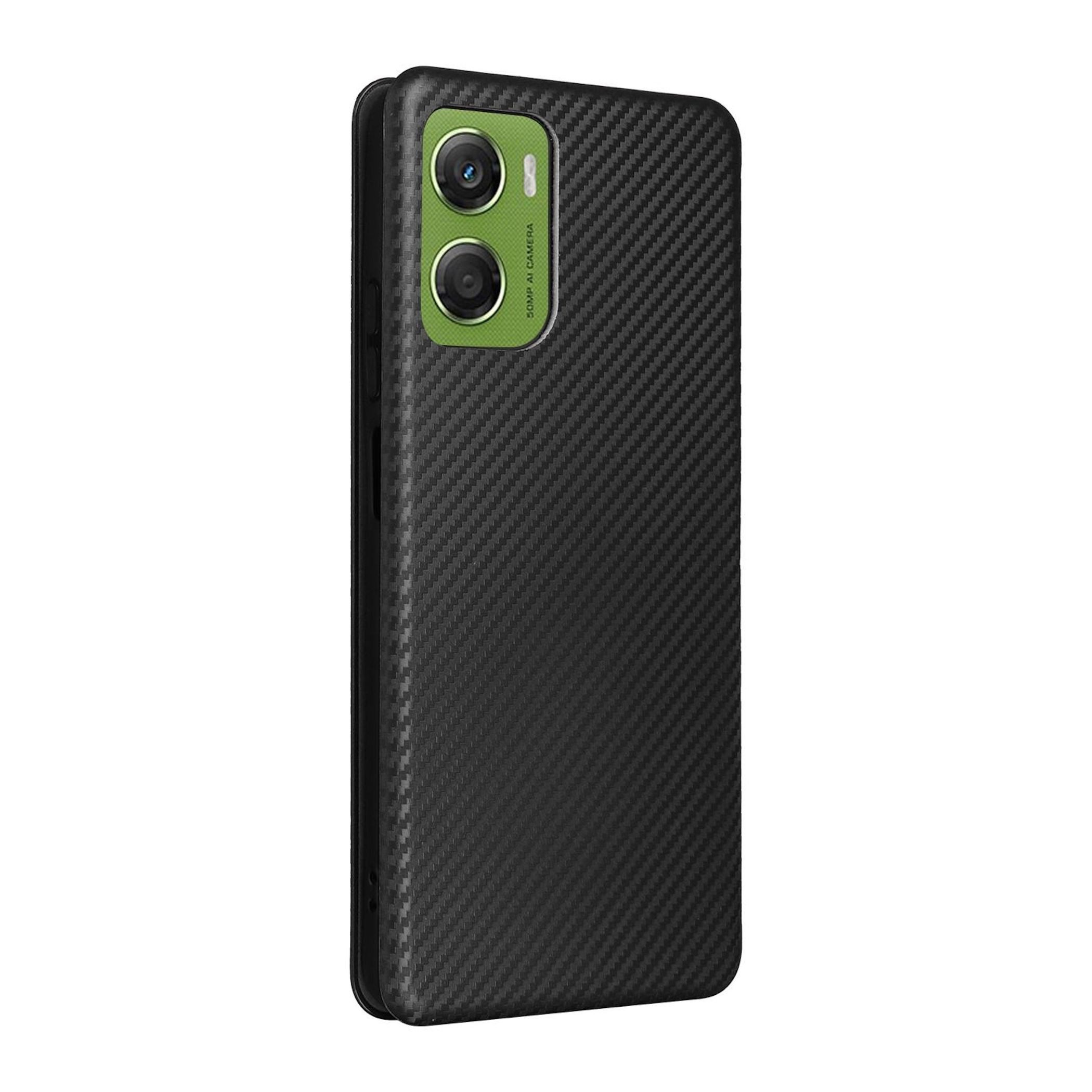 Wigento Smartphone-Hülle für Motorola Moto G06 4G / G06 Power 4G Carbon Textur Flip Kunstleder, Carbon Faser Flip Schutzhülle mit Kartenfach und Ständer