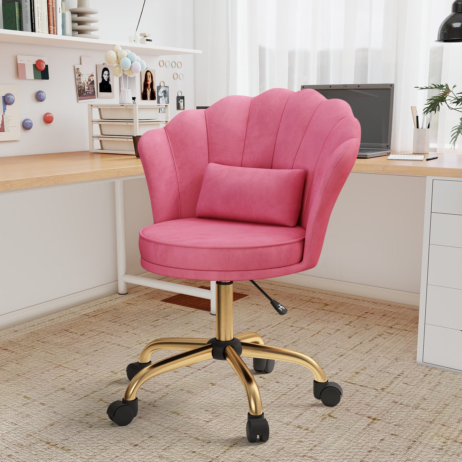 HawthyHome Bürostuhl Schreibtischstuhl mit Blütenrückenlehne, drehbar und höhenverstellbar (1 St), Samtbezug mit Kopfkissen, ergonomischer Stuhl – Bild 4 von 5