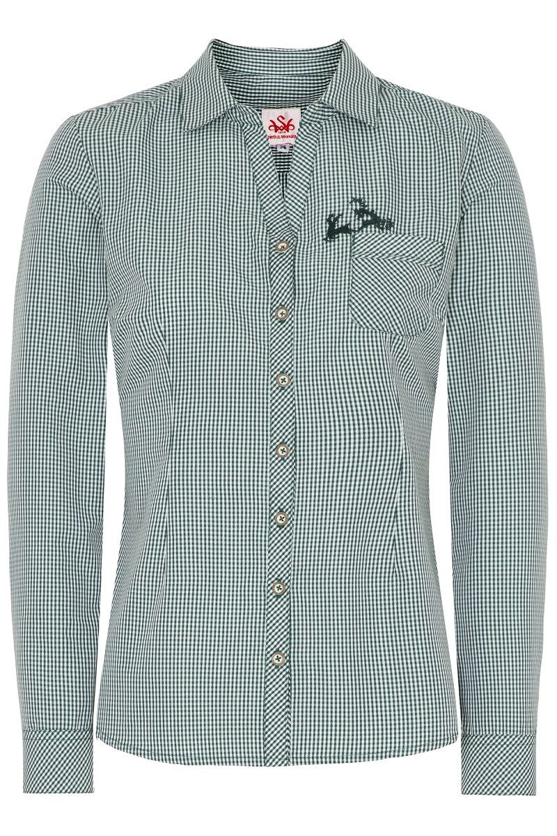 Spieth & Wensky Trachtenbluse Trachtenbluse - PÜNKTCHEN - grün, hellblau günstig online kaufen