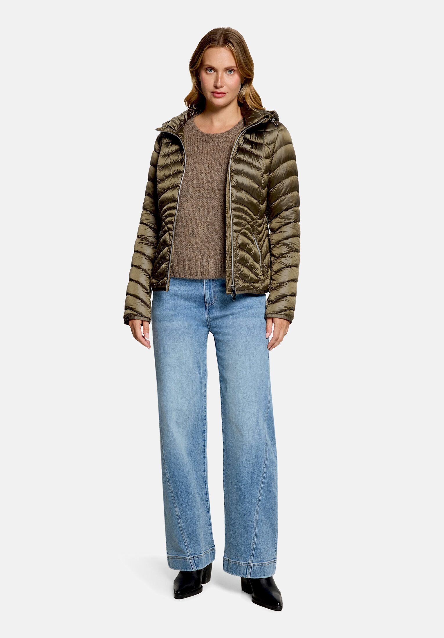Cartoon Steppjacke Damen mit Reißverschlusstaschen