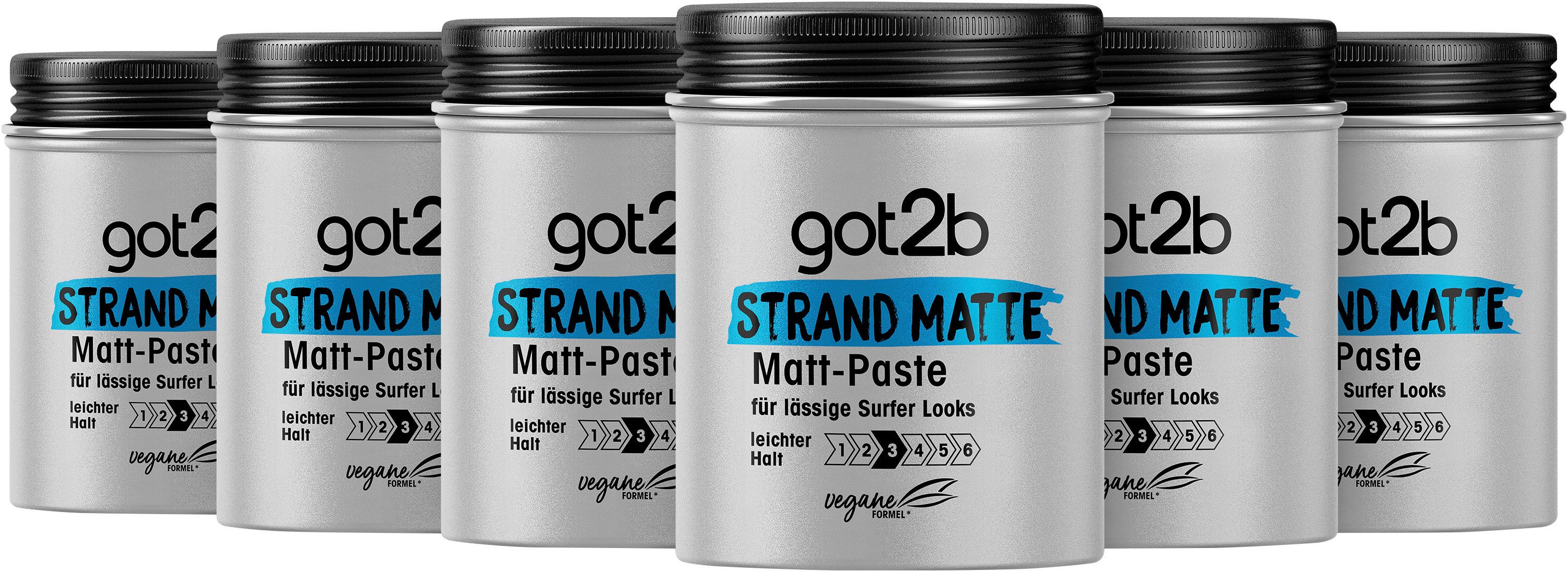 got2b Haarfestiger Strand Matte Matt-Paste, Spar-Pack, 6-tlg., für matte Surfer Looks, zum Strubbeln, Texturieren oder Zähmen ohne Verkleben, leichter Halt (6 x 100 ml)