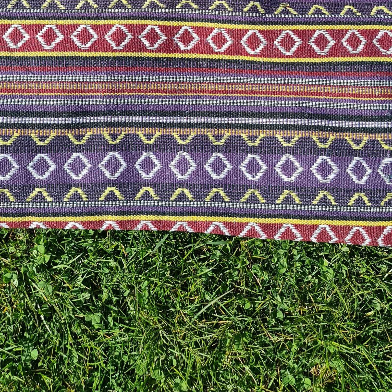 Handgewebte Lila Picknickdecke UND MAGIE Picknickdecke+Azteken / Familien KUNST Muster+Tragegriff, Purple