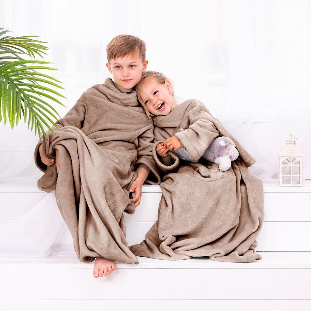 Tagesdecke Ärmeldecke Lazy Kids - TV Blanket mit Ärmeln, DecoKing, Tragbare Kuscheldecke für Kinder beige