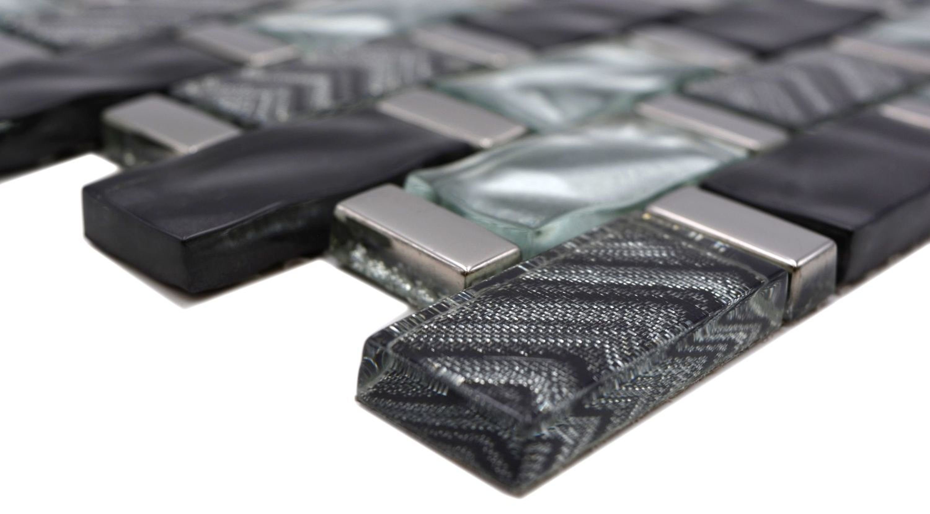 Mosani Wandfliese Glasmosaik Mosaikfliese grau schwarz silber glänzend