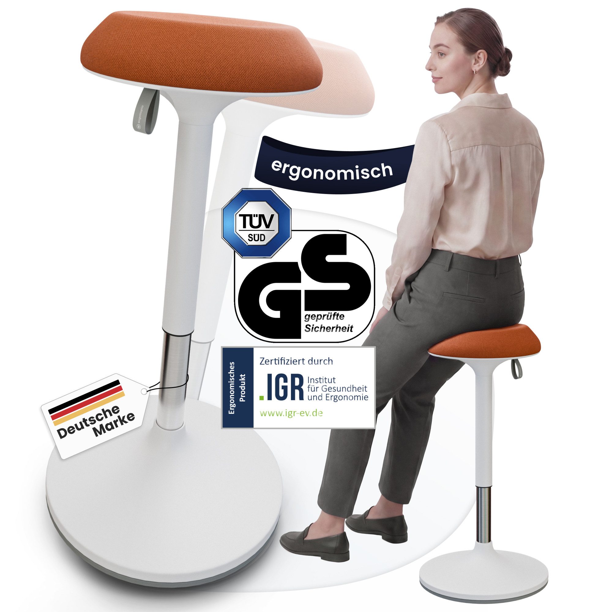Ergotopia Drehhocker Dyko - höhenverstellbarer Bürohocker, 360° schwenkbar