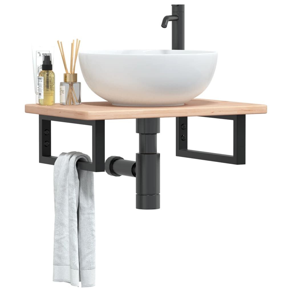 vidaXL Badezimmerspiegelschrank Waschtischplatte mit Halterung Stahl und Massivholz Eiche (1-St)