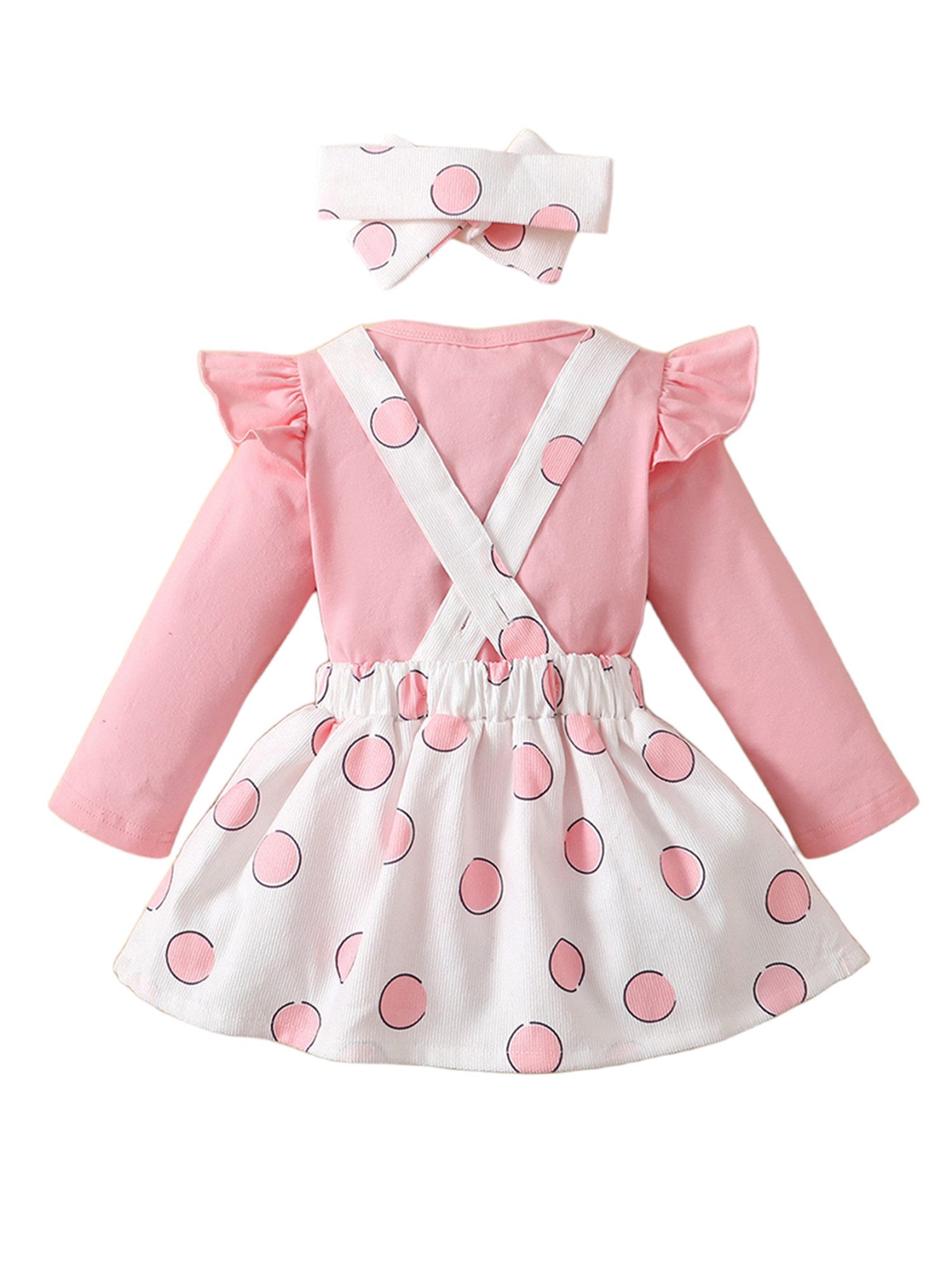 Lapastyle Shirt, Rock & Haarband Baby Mädchen Langärmliger Overall & süßes Trägerkleid & Stirnband (Set, 3-tlg) Party-Outfits für Neugeborene mit Häschenmuster und Polka-Dot Druck