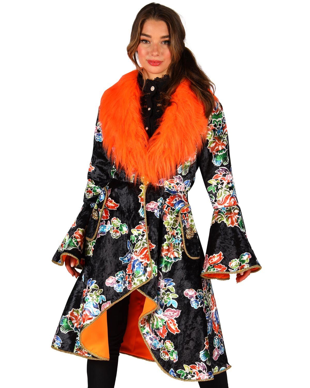 Kostüm Karneval Jacke für Damen mit Fellbesatz, Orange S