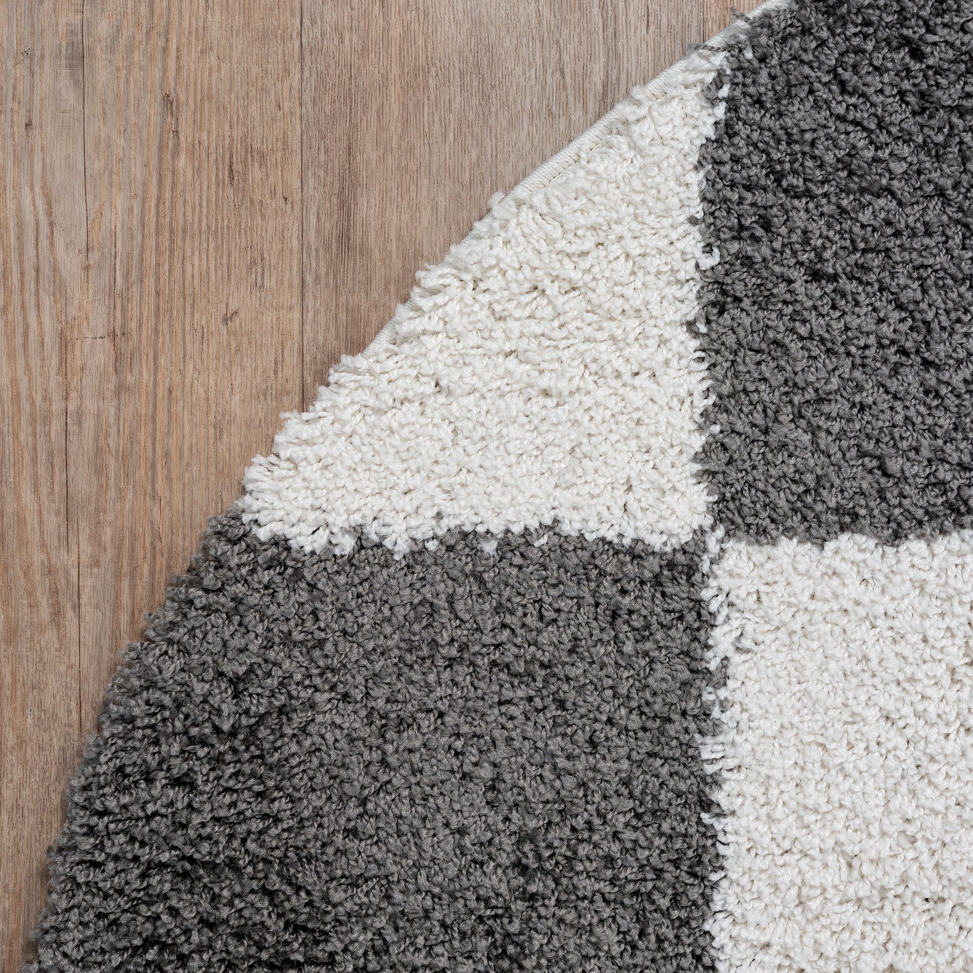 Sanat Hochflor-Teppich Milano 1250, auch als Läufer und in Rund, rund, Höhe: 30 mm, Hochflor, Shaggy, Karo, Wohnzimmer, Schlafzimmer – Bild 5 von 5