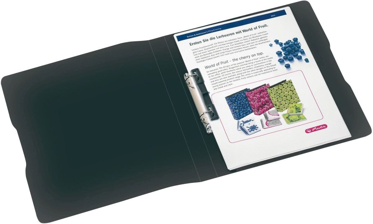 Herlitz Präsentationsordner Ringbuch A4 2 Ringe PP 16mm schwarz opak to go