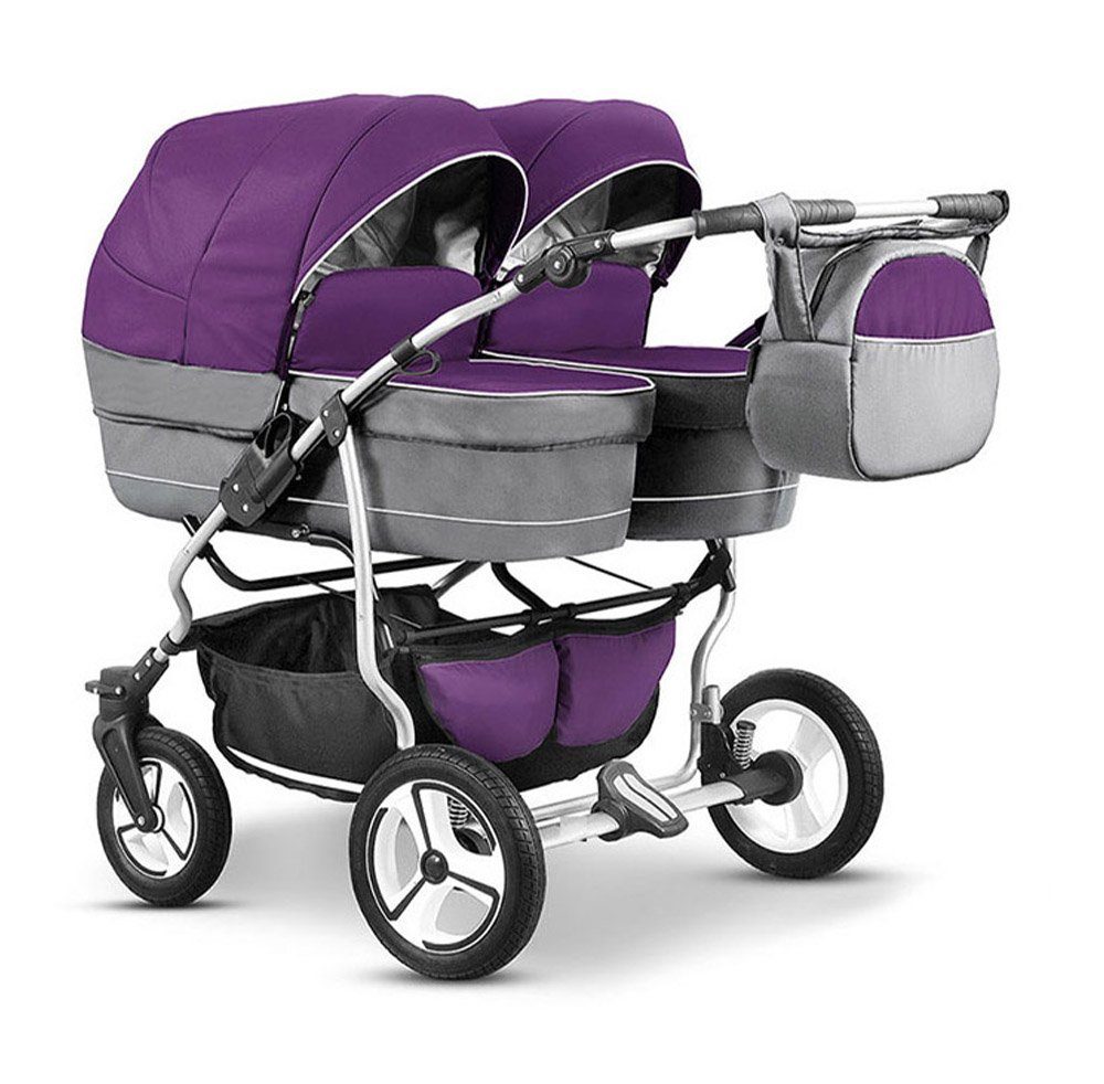 BabyMerc Zwillings-Kombikinderwagen Zwillingskinderwagen 2 in 1 Twin Star - 10 Teile - in 16 Farben
