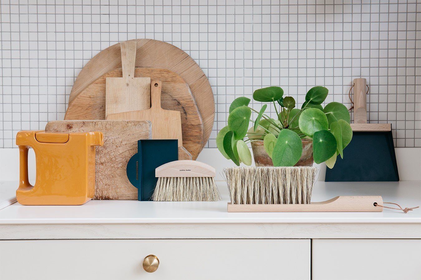 Andrée Jardin Krümelkehrer Krümelbesen Set Clynk Natural Collection dunkelbla