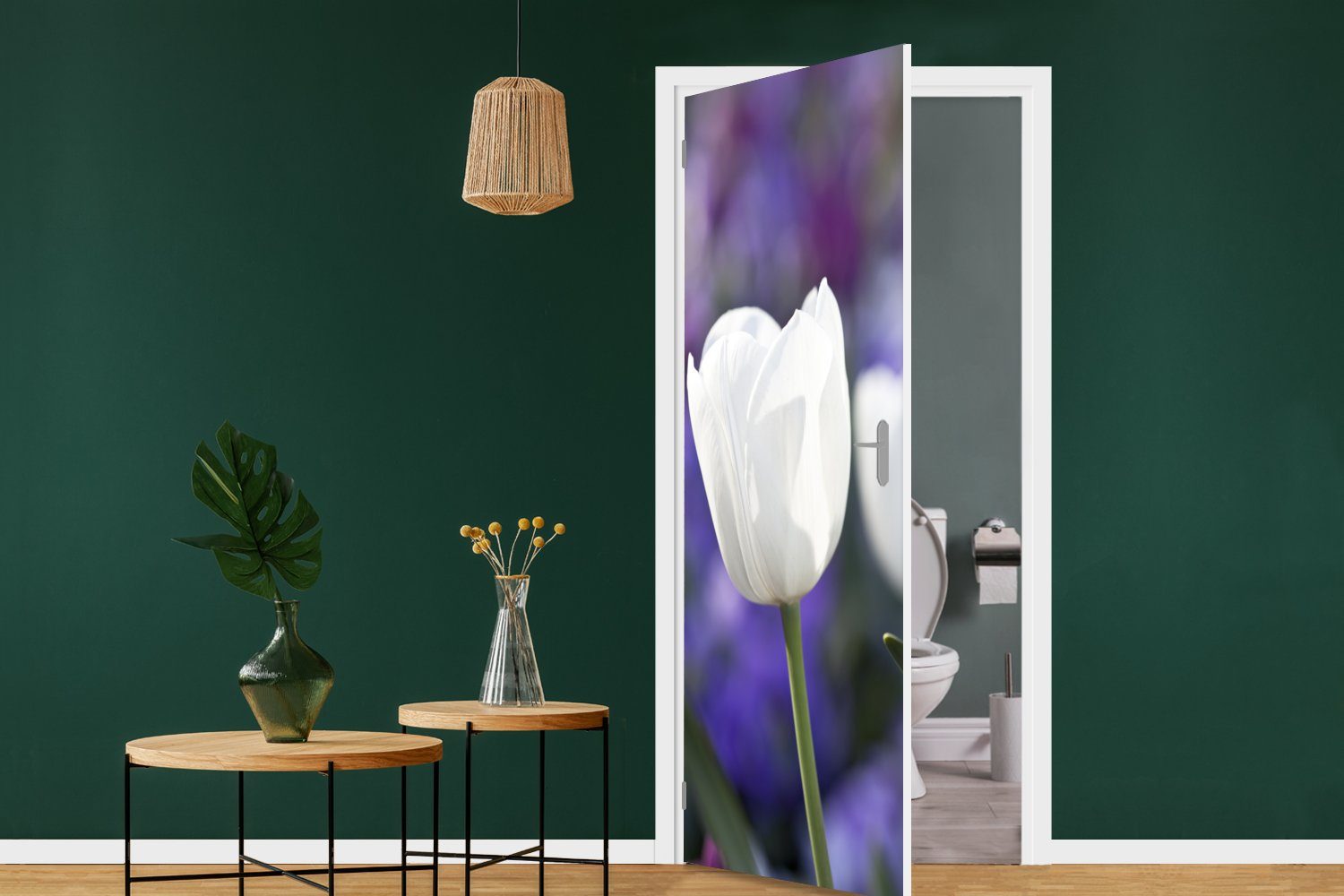 Fototapete Türtapete weißen Nahaufnahme Tür, cm 75x205 (1 der Türaufkleber, einer Tulpe, bedruckt, für Blätter MuchoWow Matt, weißen St),