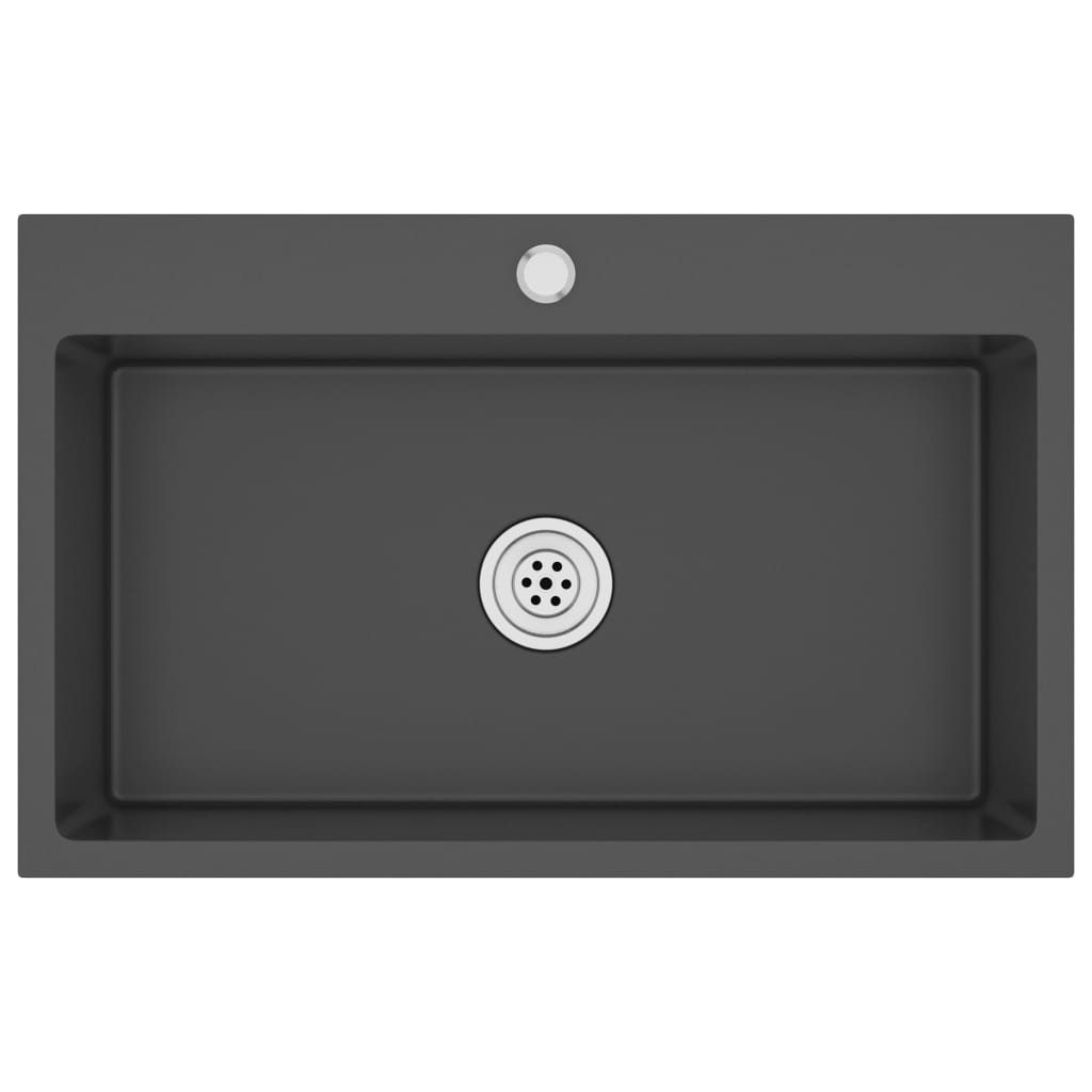 vidaXL Küchenspüle 70 x 44 x 20 cm mit Hahnloch Küche Spülbecken Massive Einbauspüle Sch, 70/44 cm