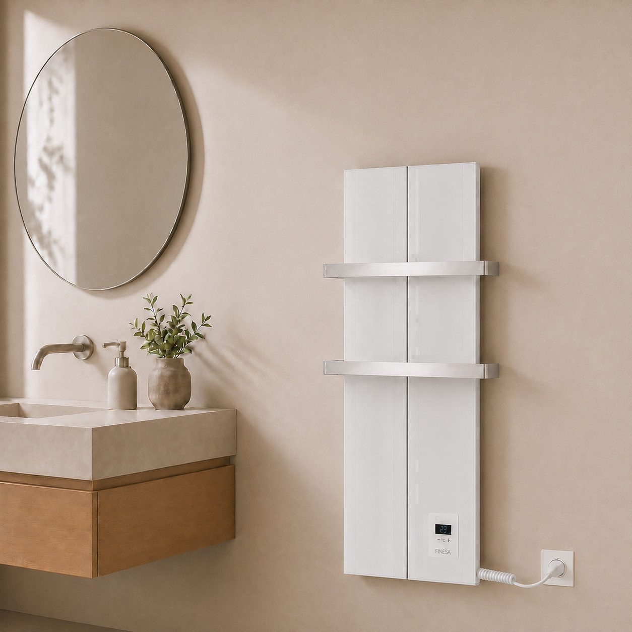 Finesa Elektrischer Badheizkörper mit smartem Thermostat, Wärmeabgabe 400-1200W, 5 Jahre GARANTIE