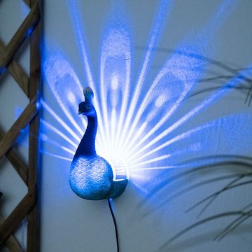 etc-shop LED Solarleuchte, LED-Leuchtmittel fest verbaut, Farbwechsel, Rot, Grün, Blau, Solarlampe Pfau Außen Wandleuchte Figuren Solarleuchte