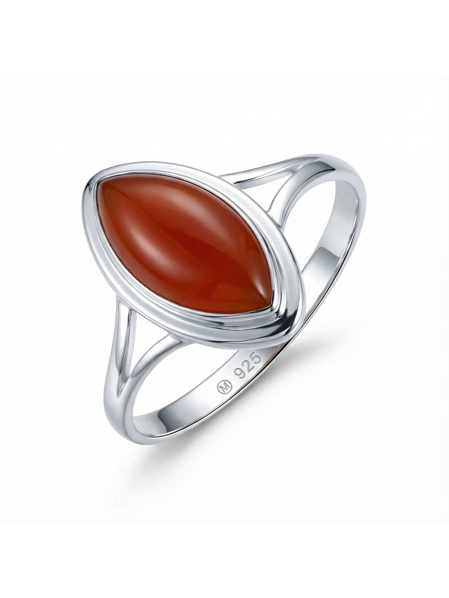 mantraroma Silberring SARALA Ellipse aus 925 Silber mit Karneol (Ring mit Schmuckbeutel), Damenring aus 925er Silber