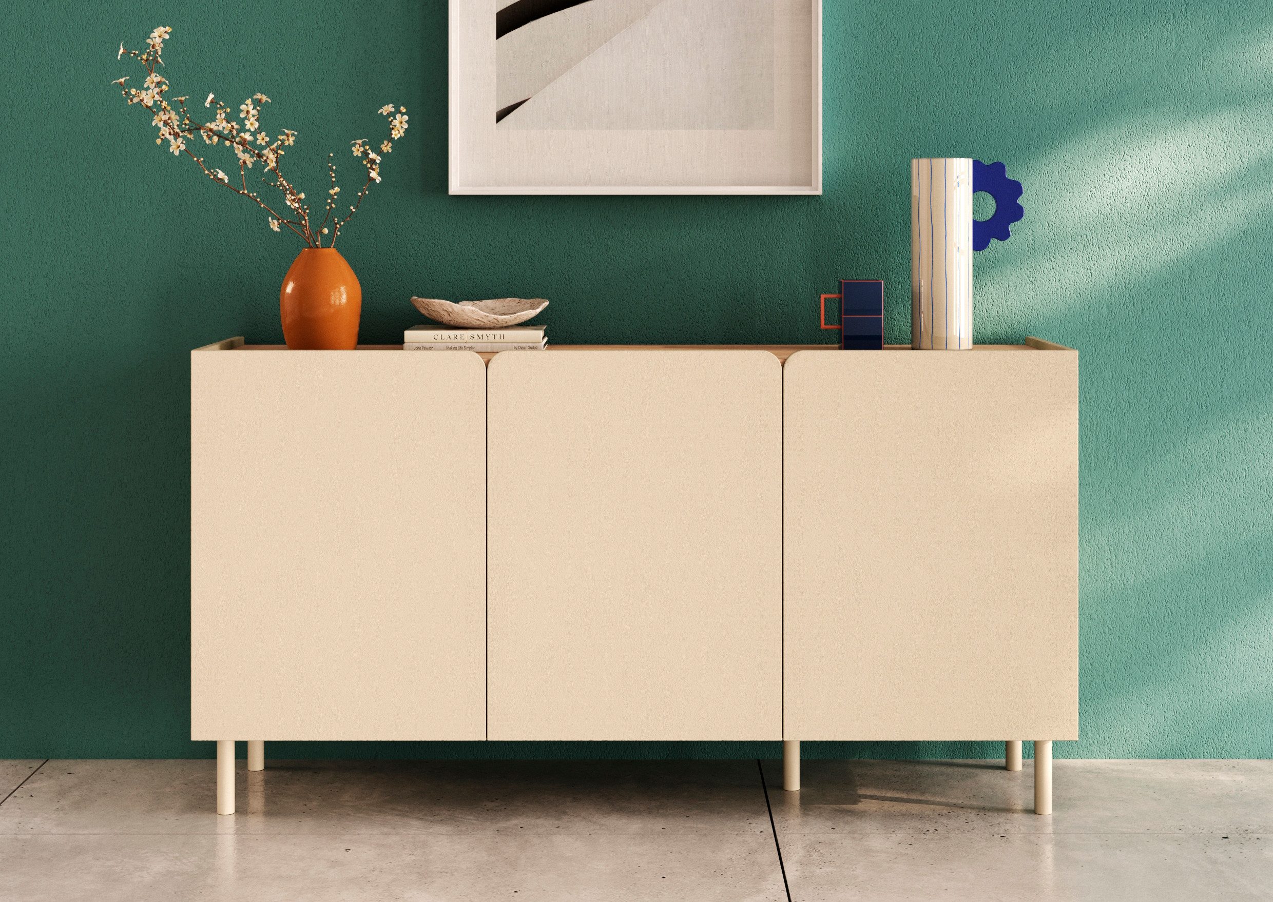 OTTO home Sideboard Dobbiaco, 152 cm breit, 3 Türen, Anrichte, Kommode, Stauraumschrank, Innenliegendes Top, gerade Metallfüße, Tür mit Rundung
