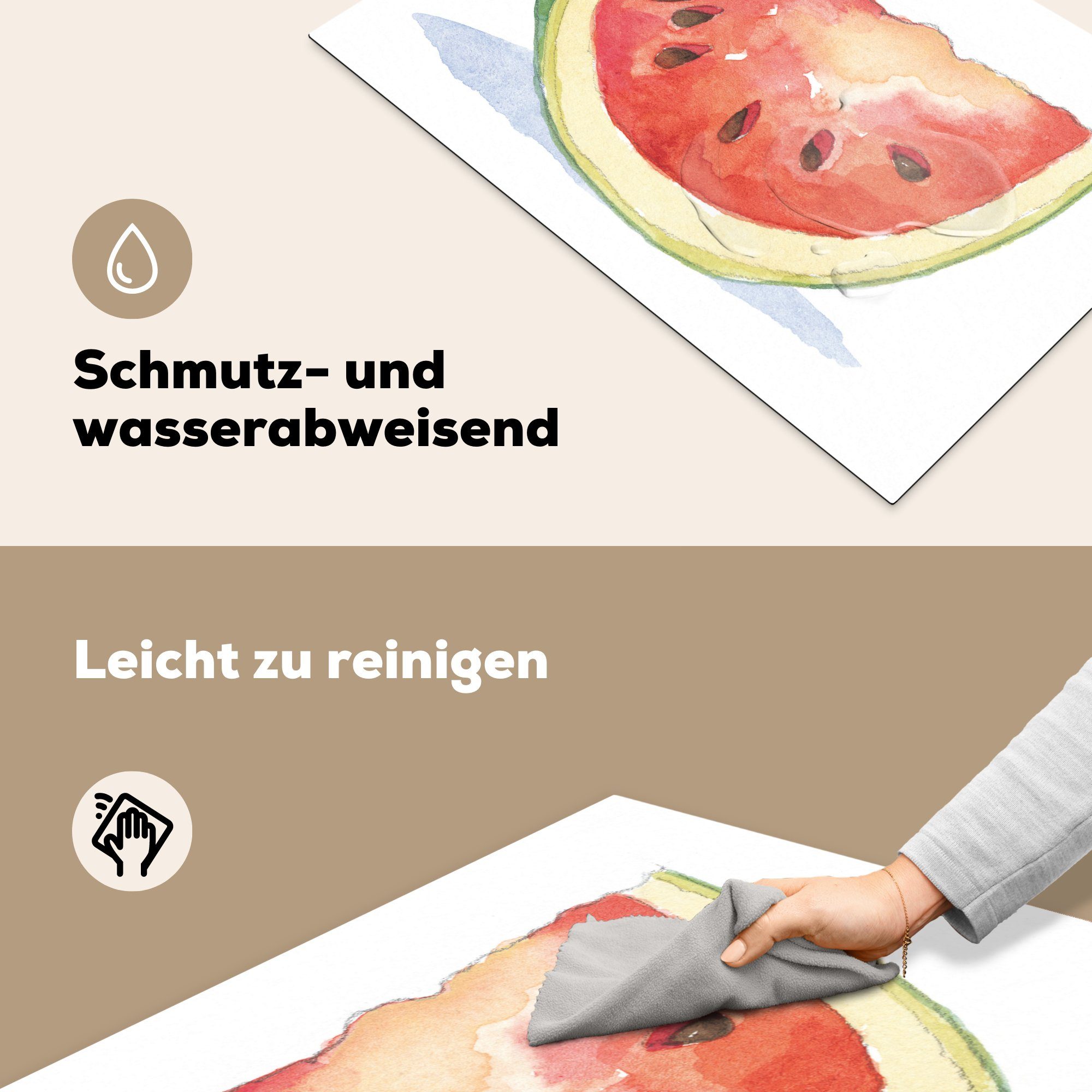 MuchoWow Herdblende-/Abdeckplatte Aquarell - für 81x52 Wassermelone Obst, Vinyl, (1 die - küche, cm, tlg), Schutz Ceranfeldabdeckung Induktionskochfeld