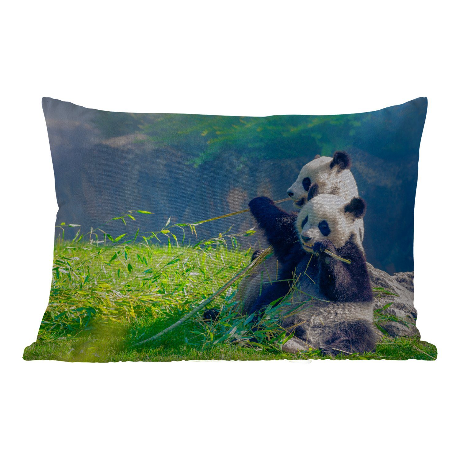 Polyester, Tiere, - Gras Dekokissenbezug, MuchoWow Dekokissen - Panda - Outdoor-Dekorationskissen, Kissenhülle Bambus