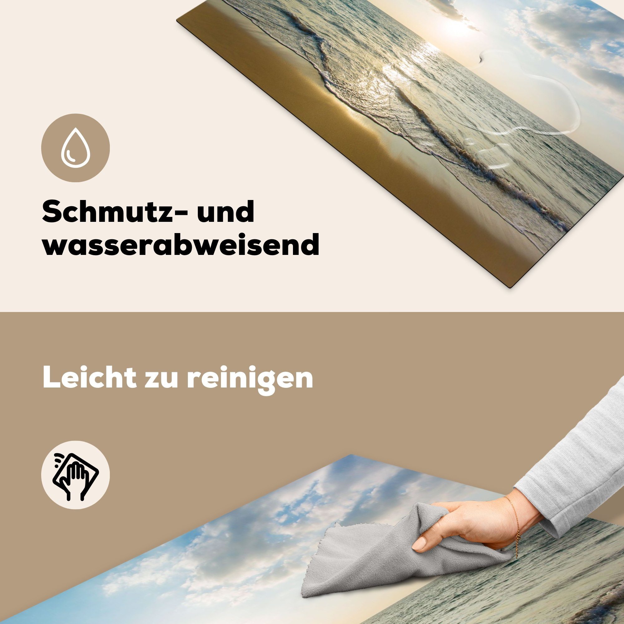 Strand, cm, Vinyl, Meer MuchoWow für 81x52 Herdblende-/Abdeckplatte Arbeitsplatte - (1 küche Sommer tlg), - Ceranfeldabdeckung,