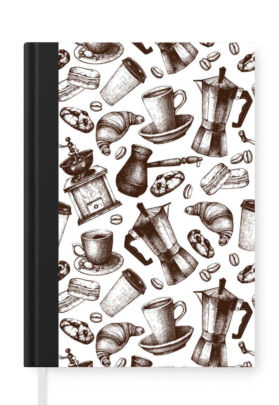 MuchoWow Notizbuch Haushaltsbuch 98 Croissant - Journal, Muster, Seiten, Tagebuch, Notizheft, Kaffee - Merkzettel, A5