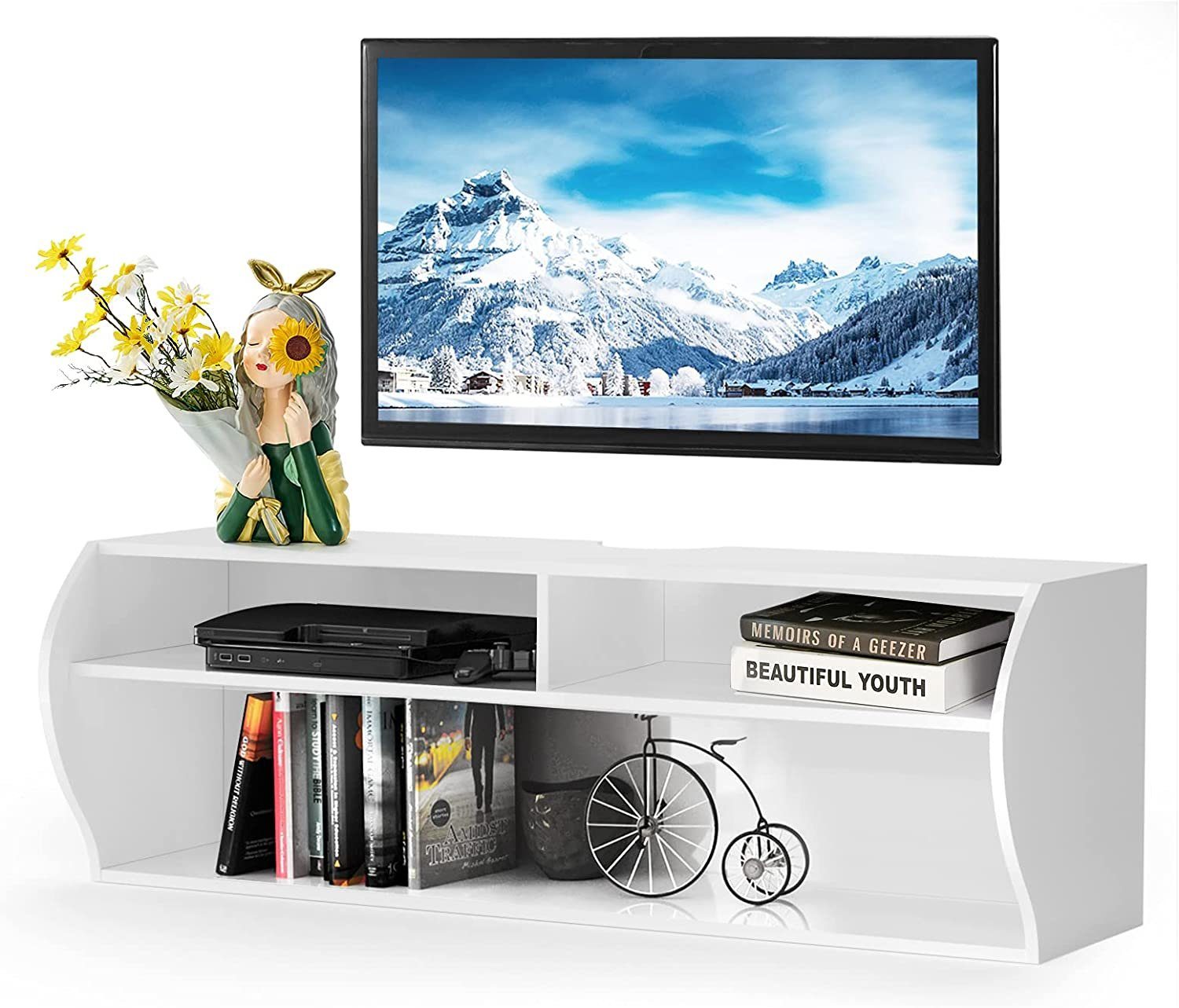 KOMFOTTEU TV-Schrank TV-ständer aus P2-Spanplatten & MDF-Platten weiß