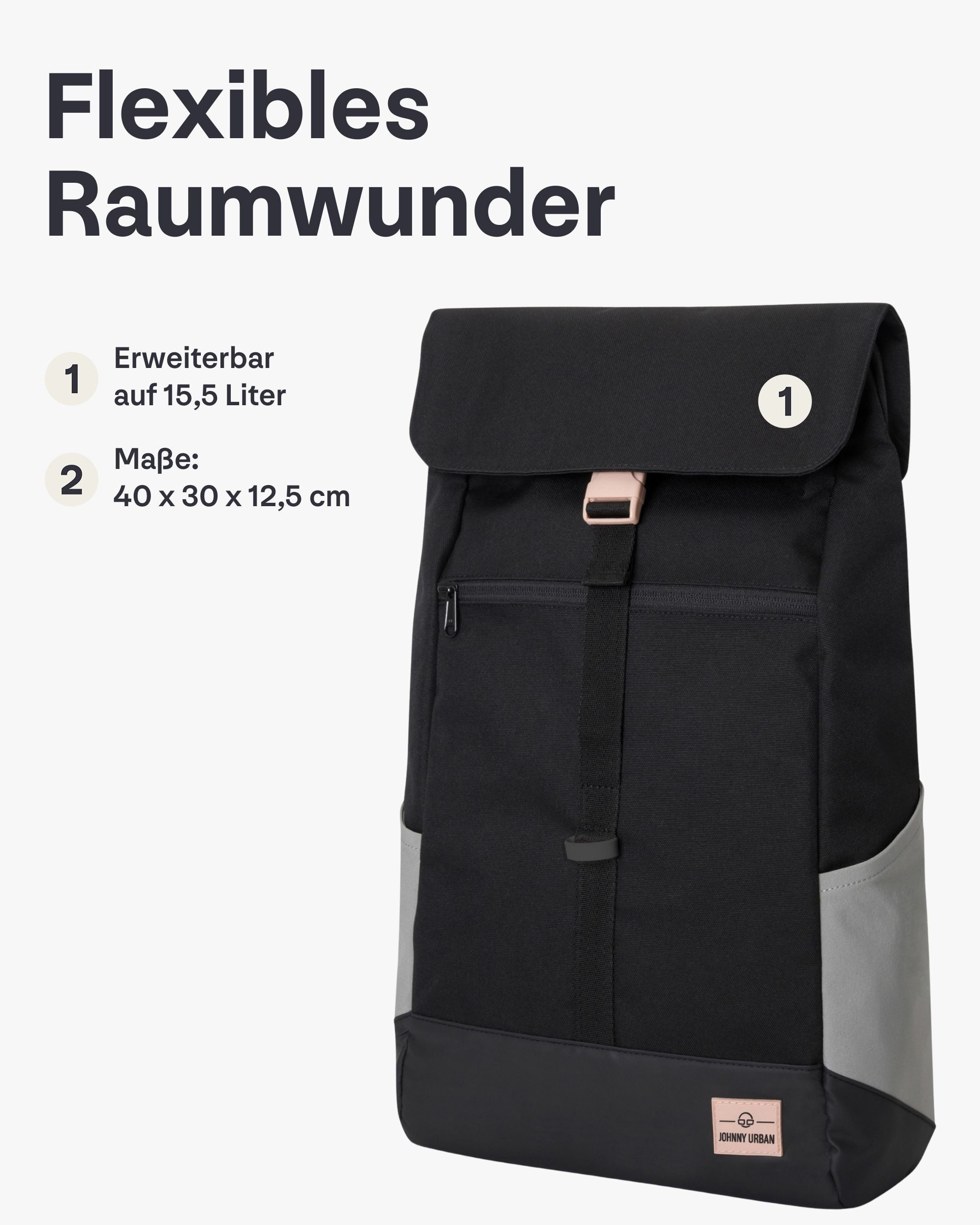 Johnny Urban Cityrucksack MIKA, Rolltop Damen Herren, Laptop Fach (1-tlg), Flexible Größe, Gepolstertes Laptopfach, Wasserabweisend