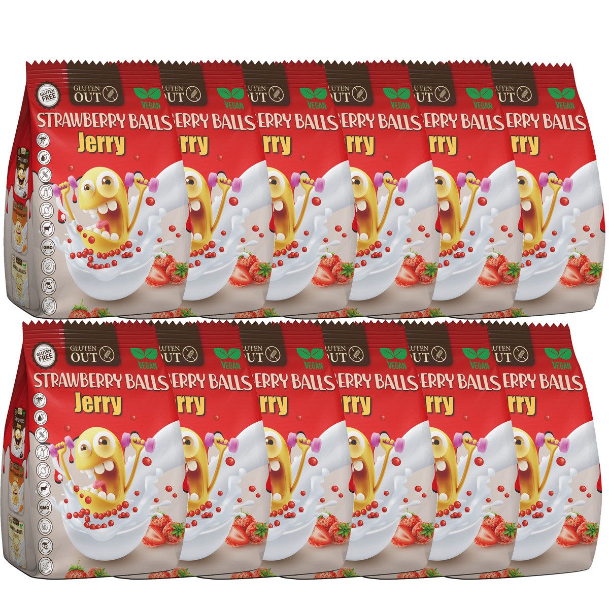 Nerano Cerealien, Nerano Strawberry Balls Jerry Frühstücksgetreide vegan 375g 12er Pack