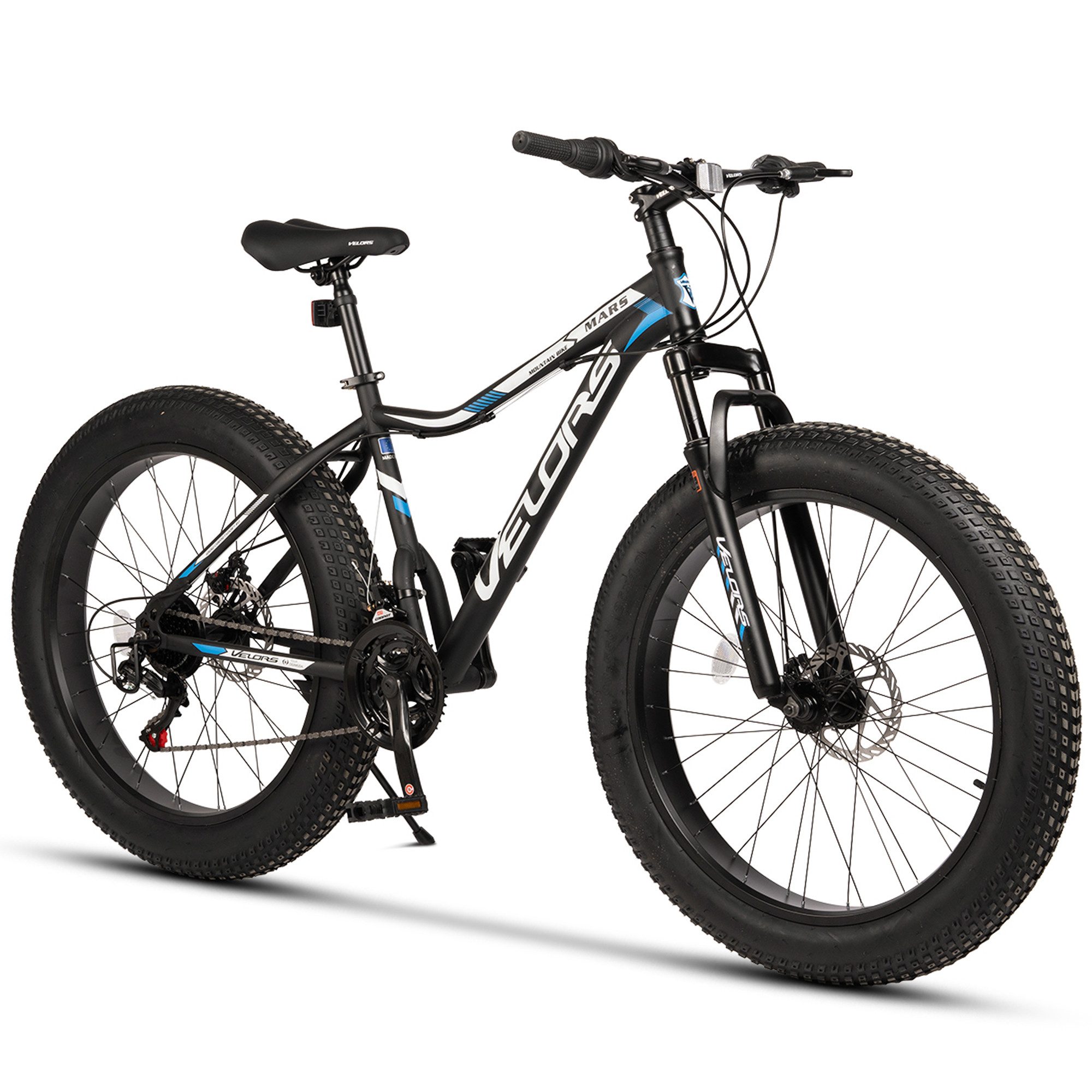 Velors Fatbike 26 Zoll Fat Tire 4.0 Hardtail MTB Herren Damen, geeignet ab 170 cm, 21 Gang Shimano Tourney TZ-500 Schaltwerk, Kettenschaltung, mechanische Scheibenbremse, Fat Bike Mountainbike