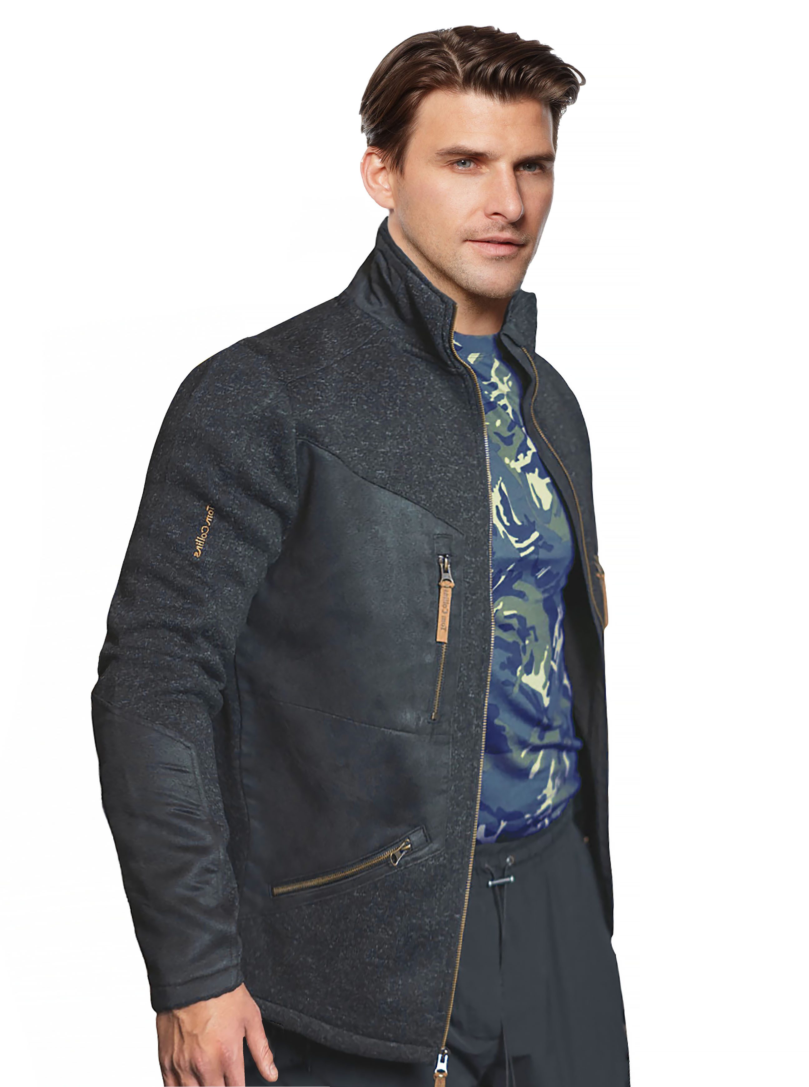Moschen-Bayern Strickfleecejacke Herrenjacke Fleecejacke Sweatjacke Herren Strickfleece Schwarz Anthra
