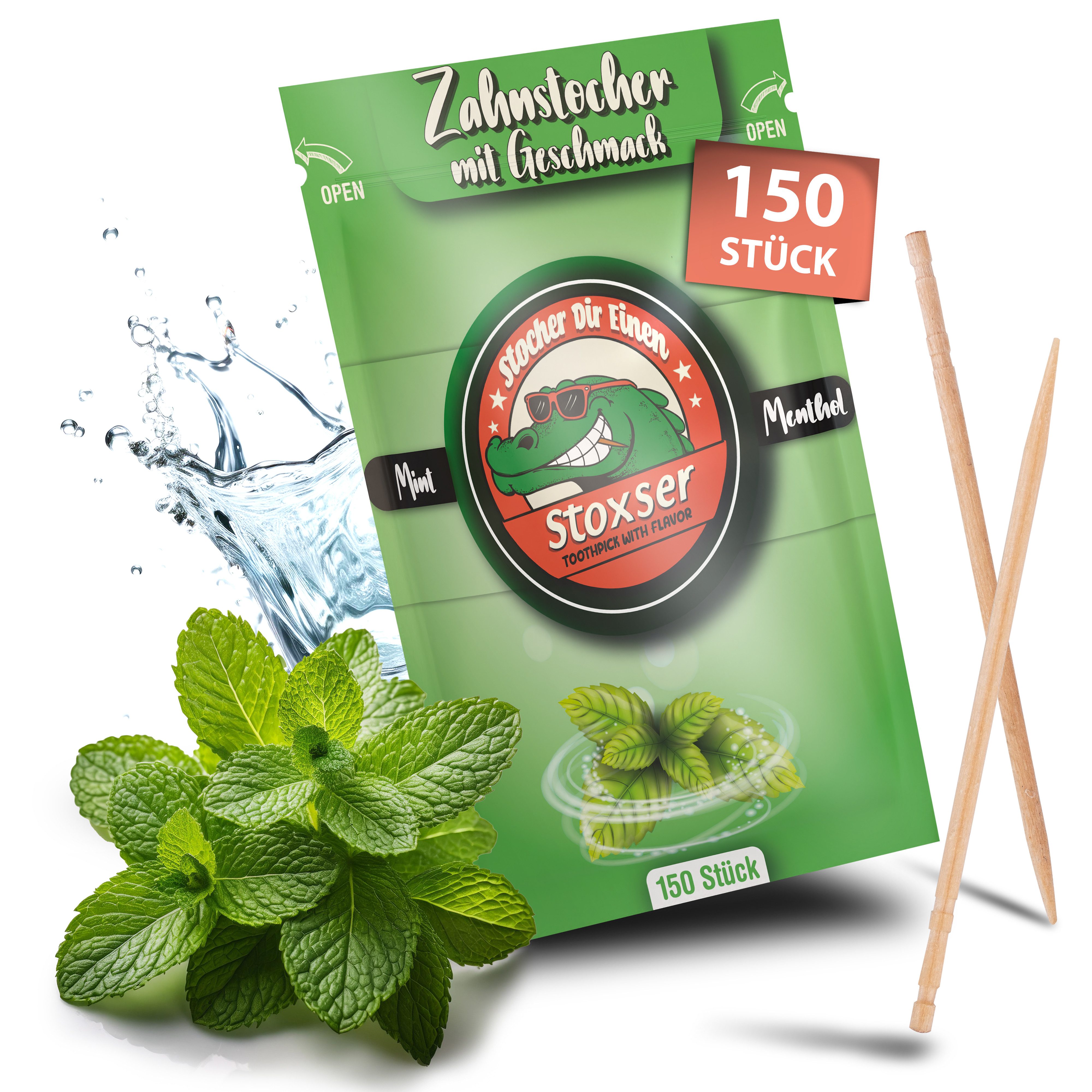 Stoxser Mundpflegecenter Stoxser 150 x Zahnstocher mit Geschmack Mint / Menthol, 150 x Zahnstocher mit Geschmack Mint / Menthol, Kein Kaugummi Unterstützend zu Zahnpasta Zahnseide Zuckerfrei