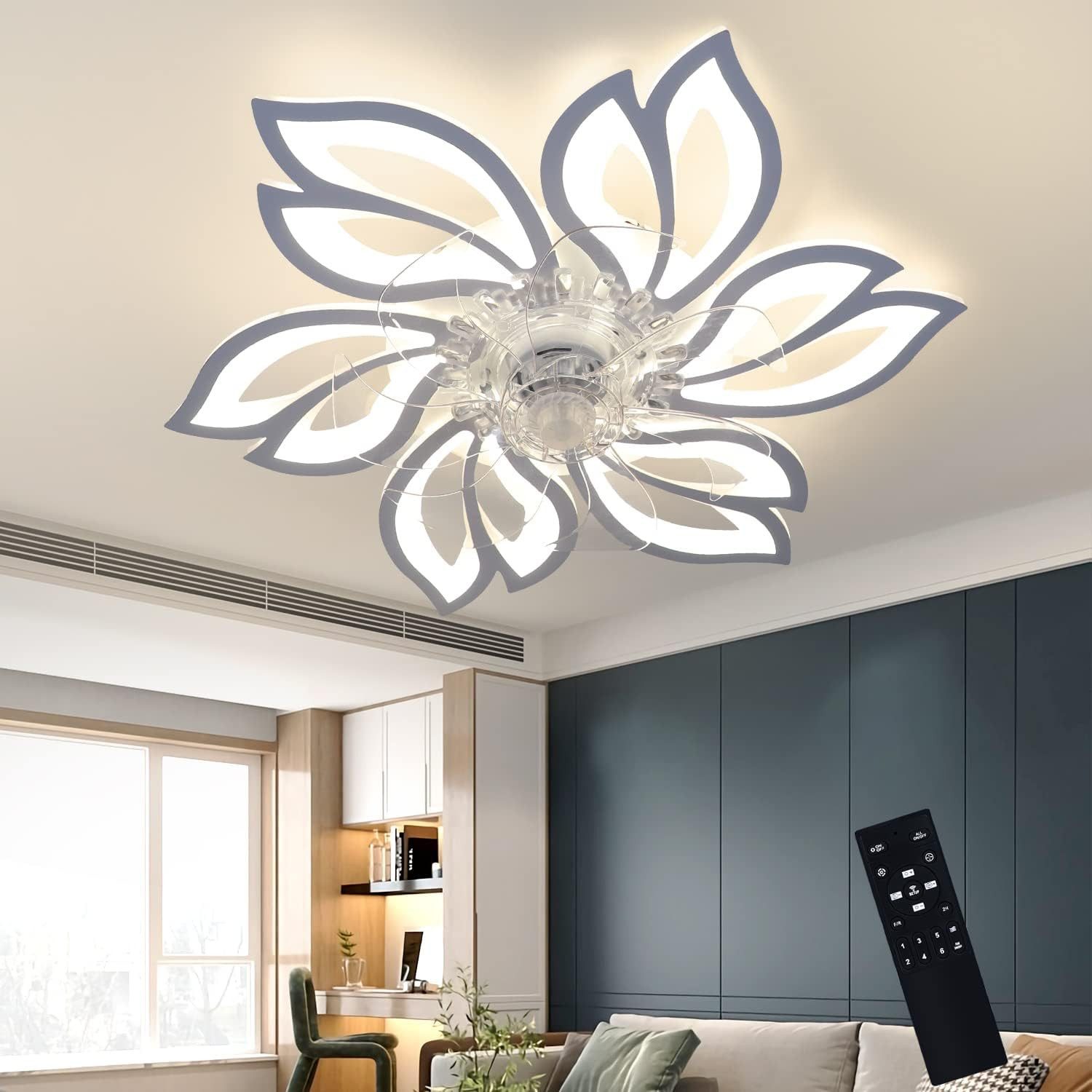 ZMH Deckenventilator mit Licht Dimmbar Mit Fernbedienung Leise - Schlafzimmer Flur, Kreativer 6 Lichter Design Fan Sommer-/Winter Tipps zur Verwendung