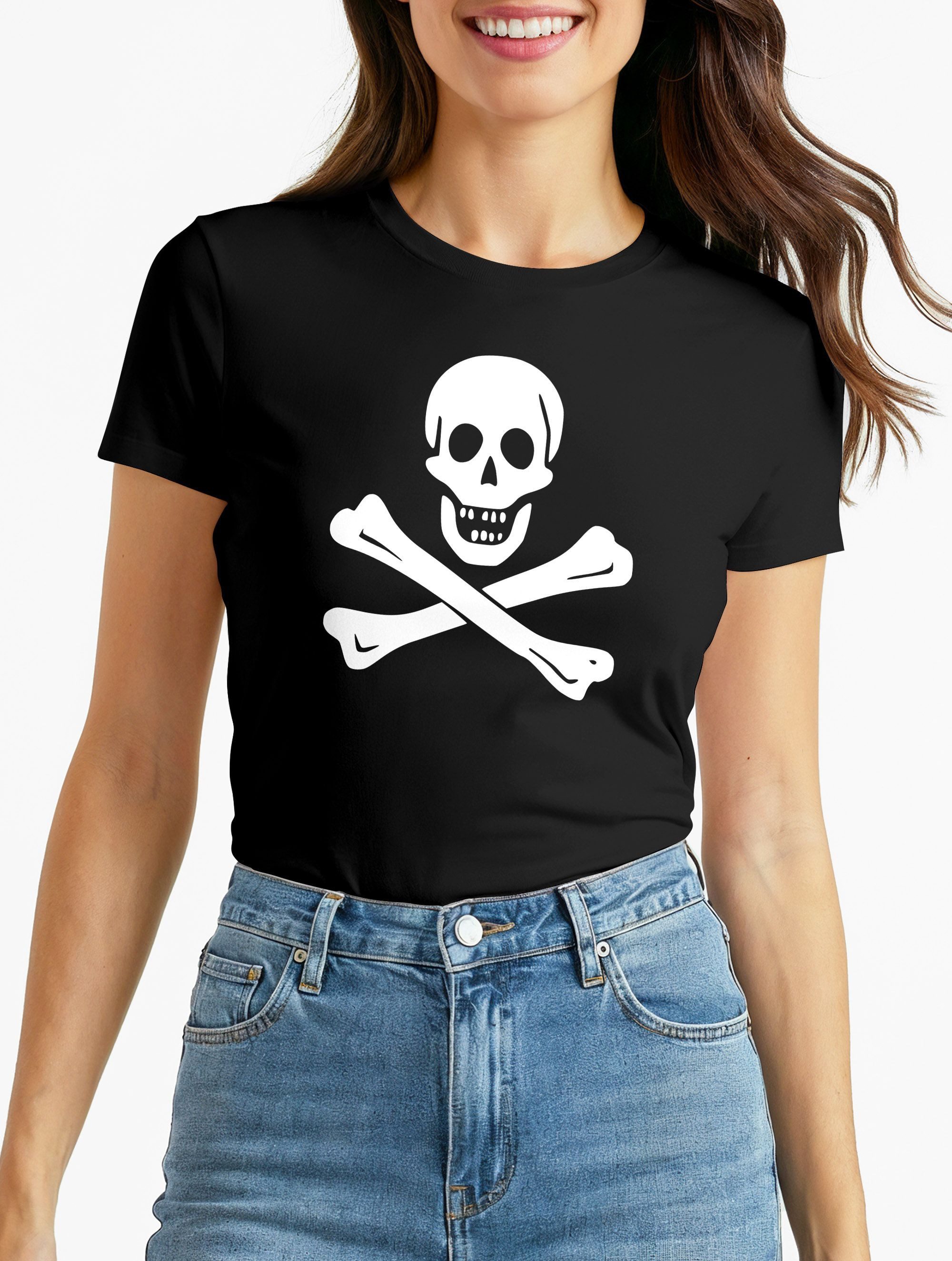 MoonWorks Print-Shirt Damen T-Shirt Verkleidung einfach Pirat Piratin Skull günstig online kaufen