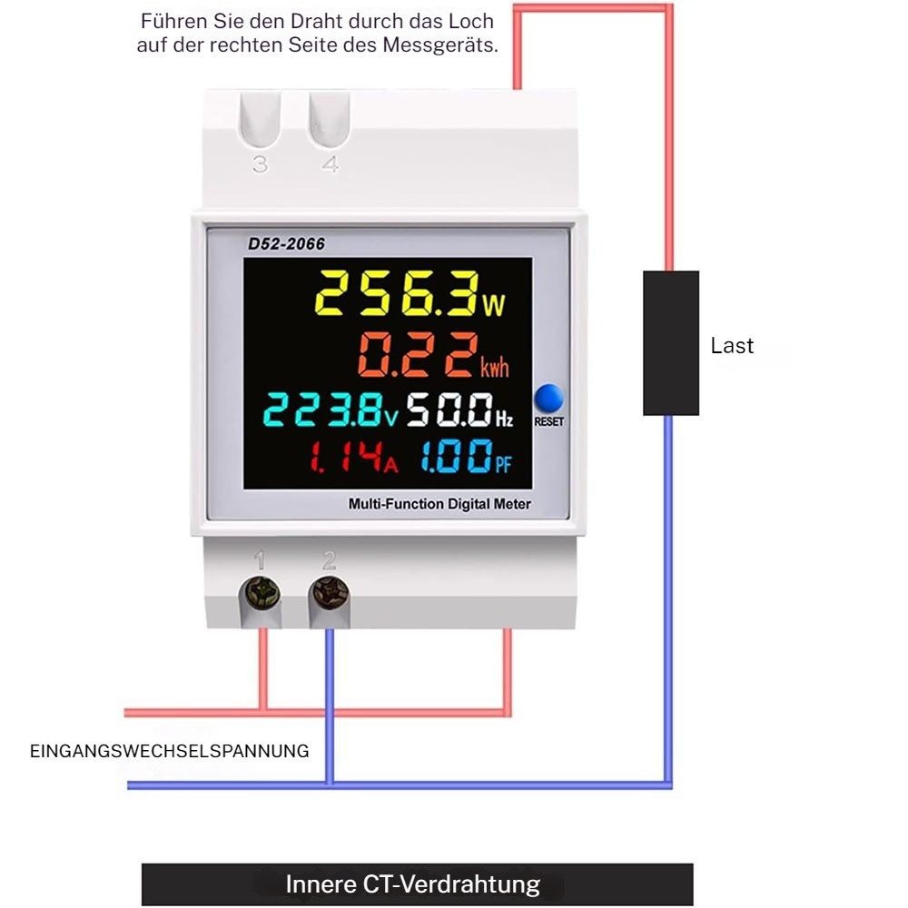 VIVIHEYDAY Wechselstromzähler Hutschiene 6in1 Stromzähler, LCD Strommessgerät, Digital Energiekostenmessgerät Einphasig Stromverbrauchsmesser, AC 40-300V/AC250-450V Stromstärke 0-100A
