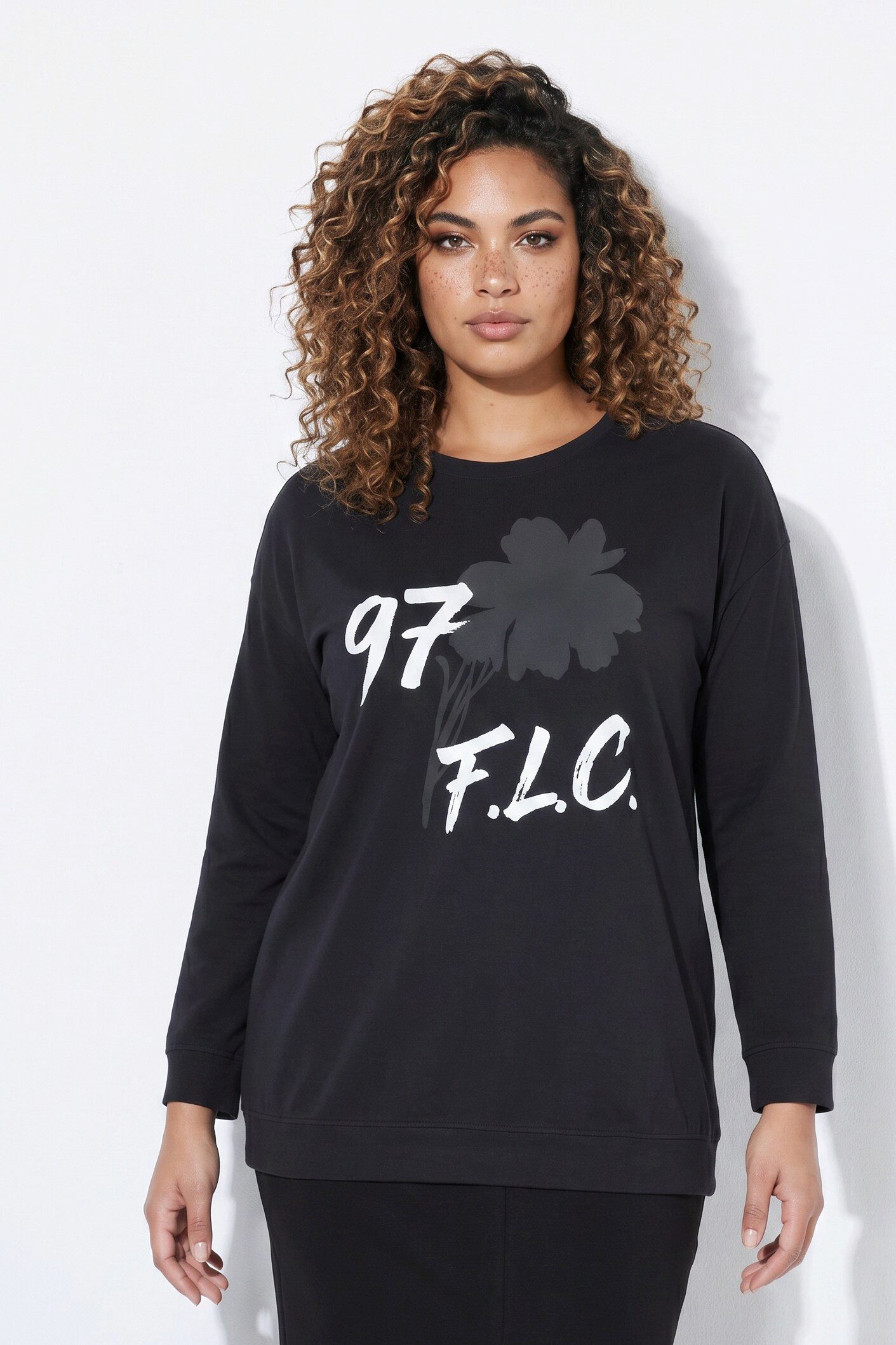 MIAMODA Sweatshirt Sweatshirt Loose Fit Print in Schwarz/Weiß