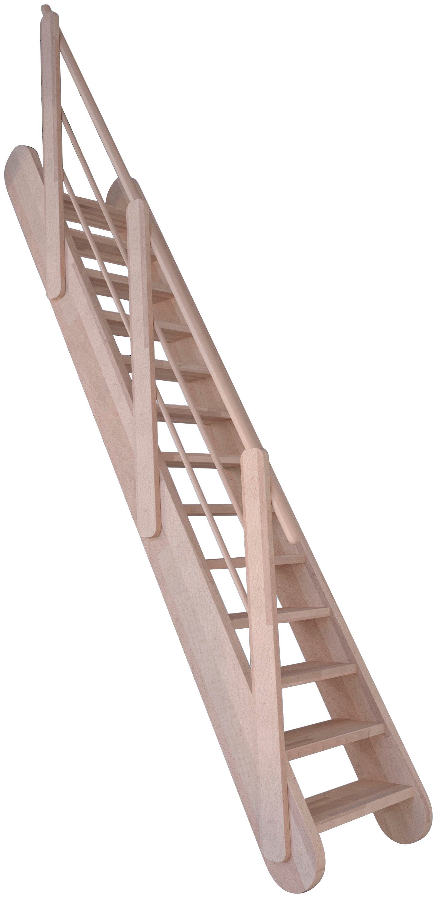 Raumspartreppe Stufen Holz-Holz Durchgehende Samos, offen, Design Starwood Geländer, Wangenteile Massivholz