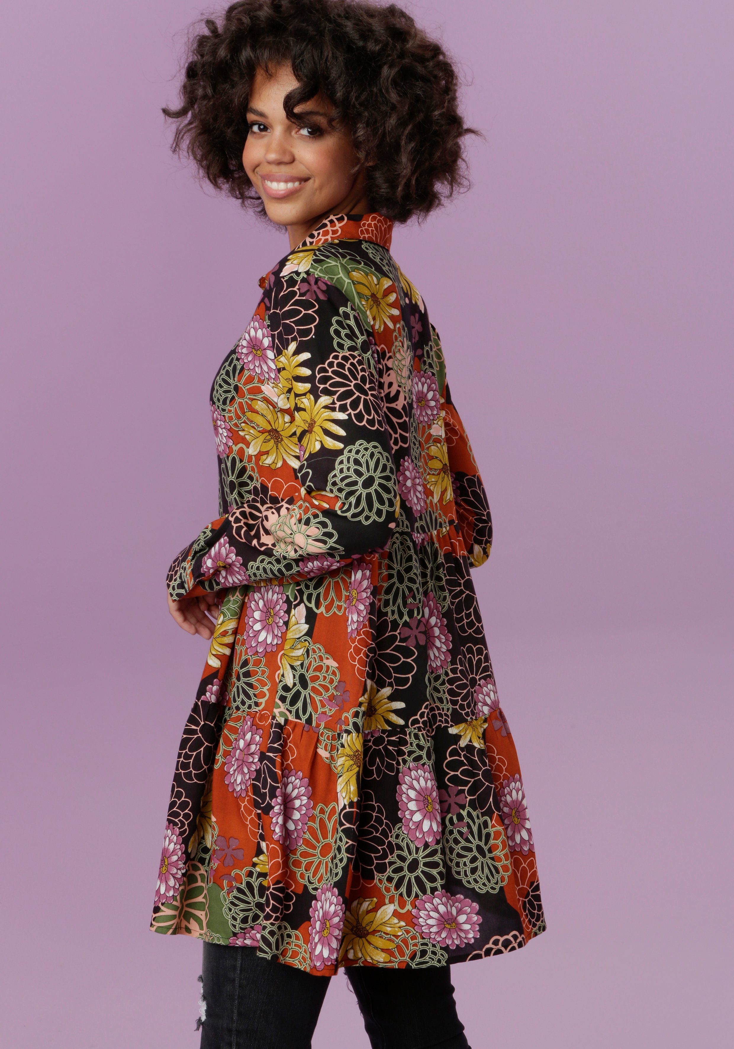 Aniston CASUAL Hemdbluse mit großflächigem Blütendruck - jedes Teil ein Uni günstig online kaufen