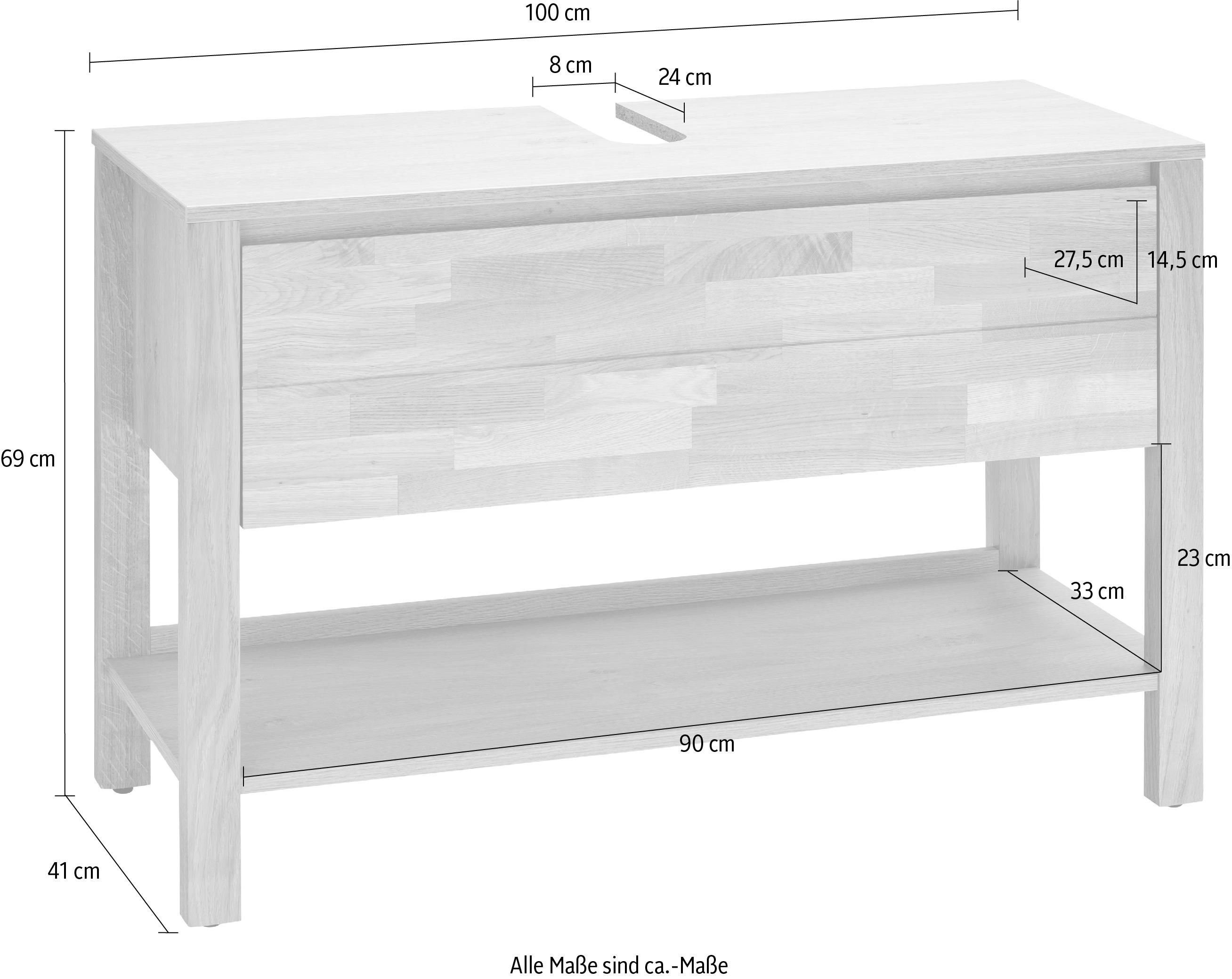 Home affaire Breite massiv Kaika eichefb./Eiche Waschbeckenunterschrank 100 cm