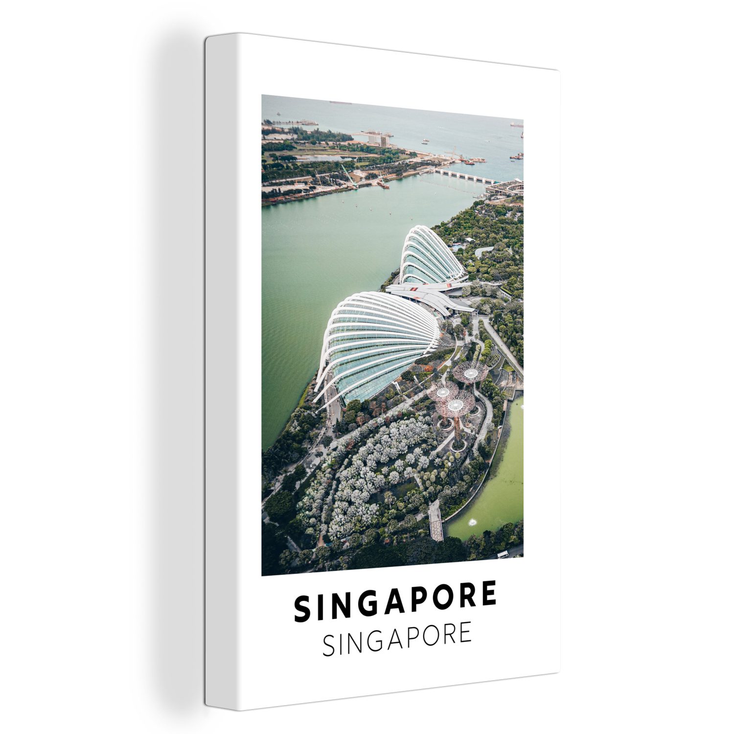 St), 20x30 OneMillionCanvasses® - Leinwandbild Singapur Zackenaufhänger, fertig Gemälde, Leinwandbild - Architektur Wasser, inkl. bespannt cm (1