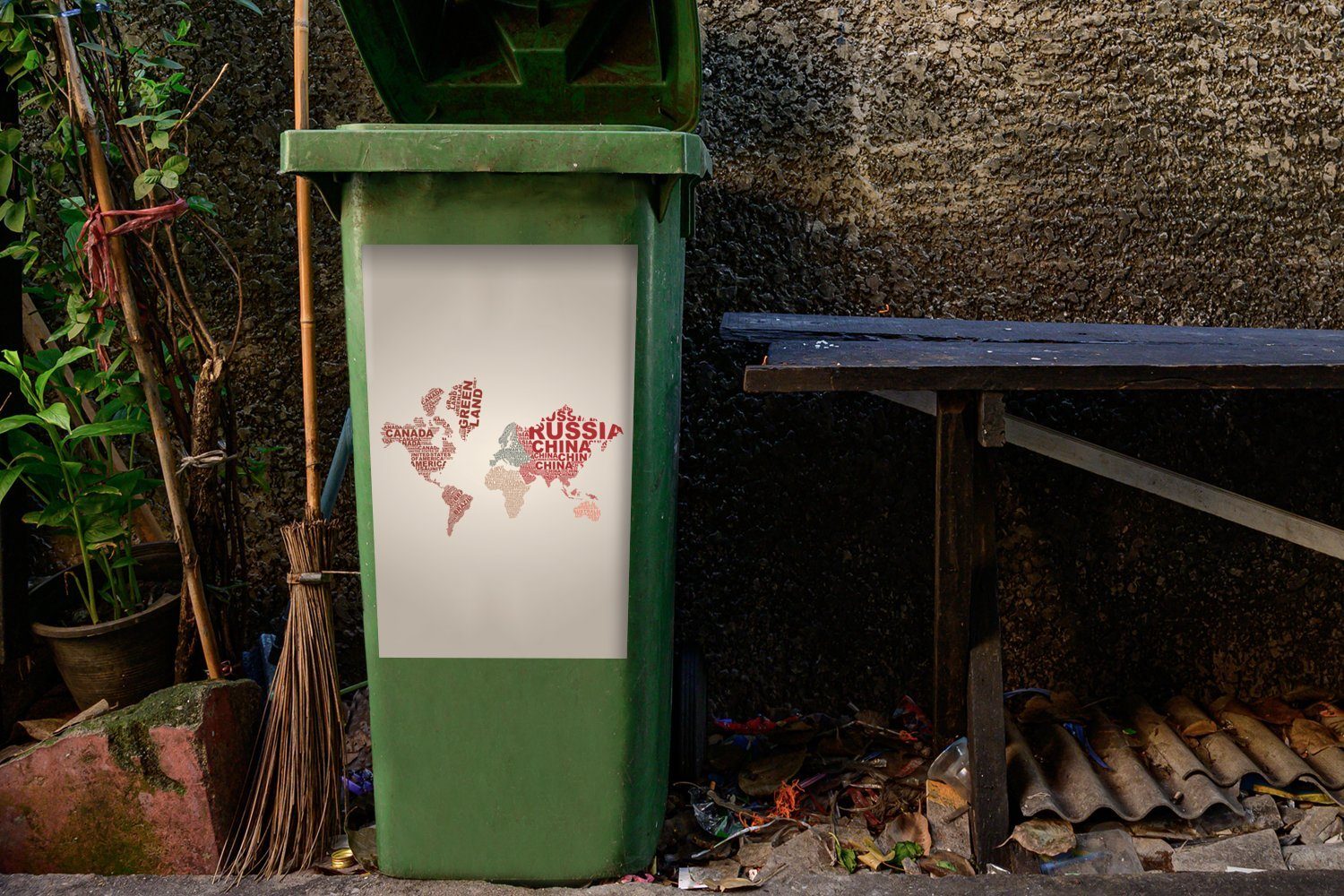 MuchoWow Karte St), (1 Mülltonne, - Abfalbehälter Container, - Wandsticker Welt Briefe Sticker, Mülleimer-aufkleber,