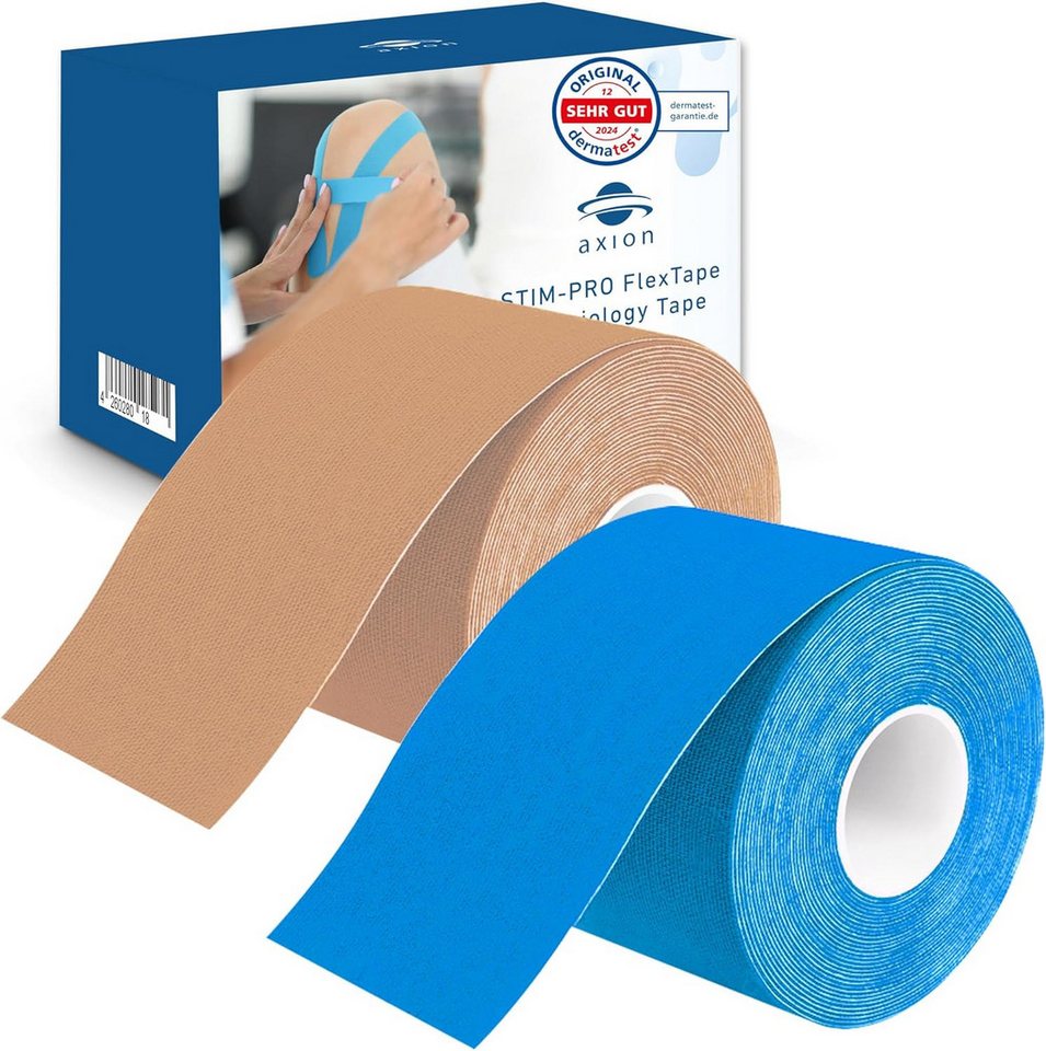 Axion Kinesiologie-Tape Wasserfestes Kinesio-Tape in beige & blau, 2 Rollen (2-St) MEDIZINPRODUKT, 5 cm x 500 cm