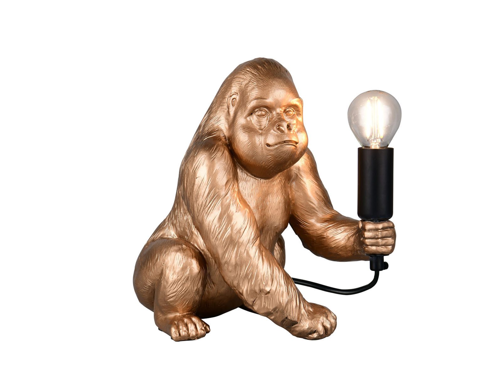 Reality Leuchten LED Nachttischlampe, Dimmfunktion, LED wechselbar, warmweiß, Tischlampe ausgefallen-e besondere Affenlampe Gorilla Gold, Höhe 23cm