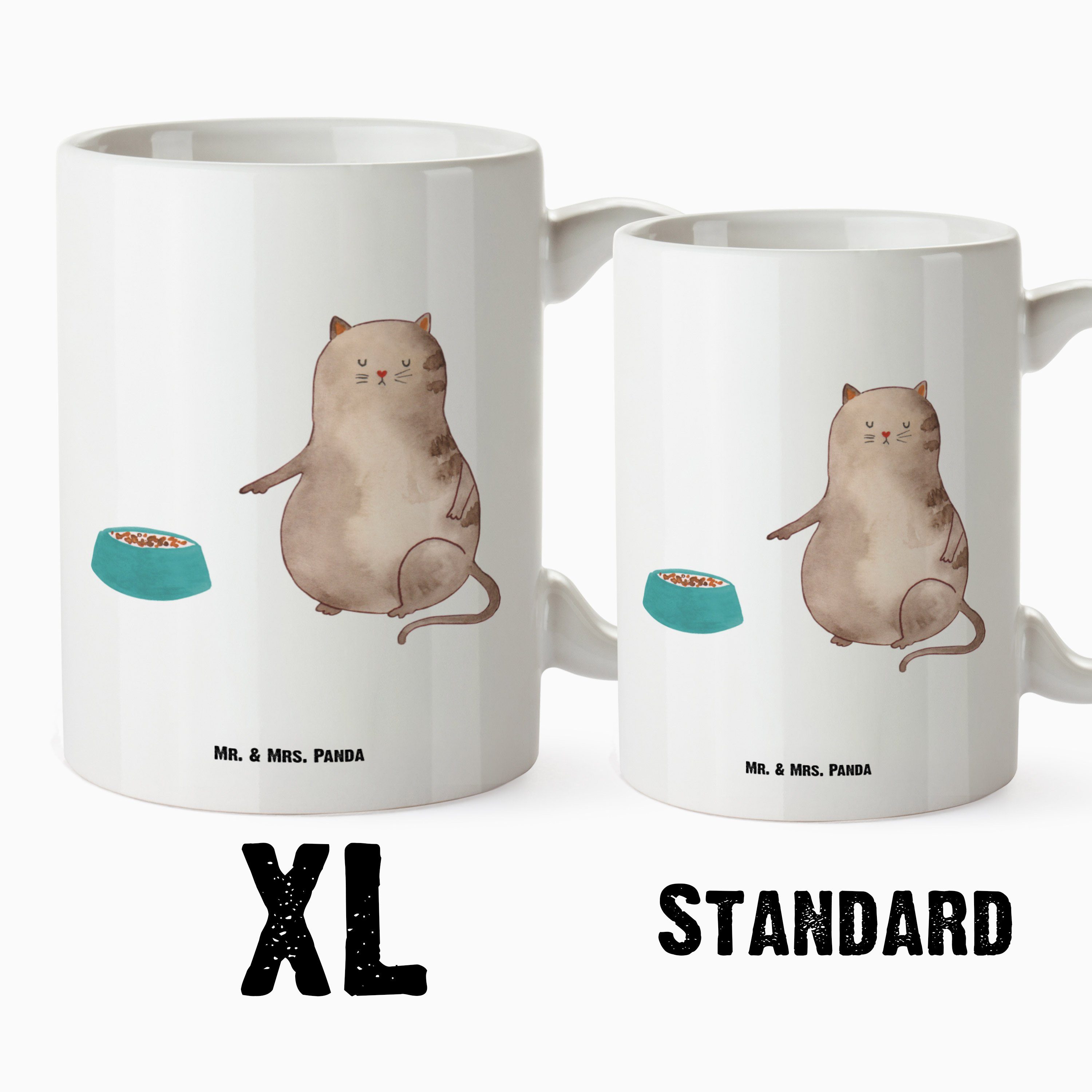 Katze Mr. XL Groß, Teetasse, - Tasse & XL fressen Katzenmotive, Weiß Keramik Tasse Gro, - Panda Mrs. Geschenk,