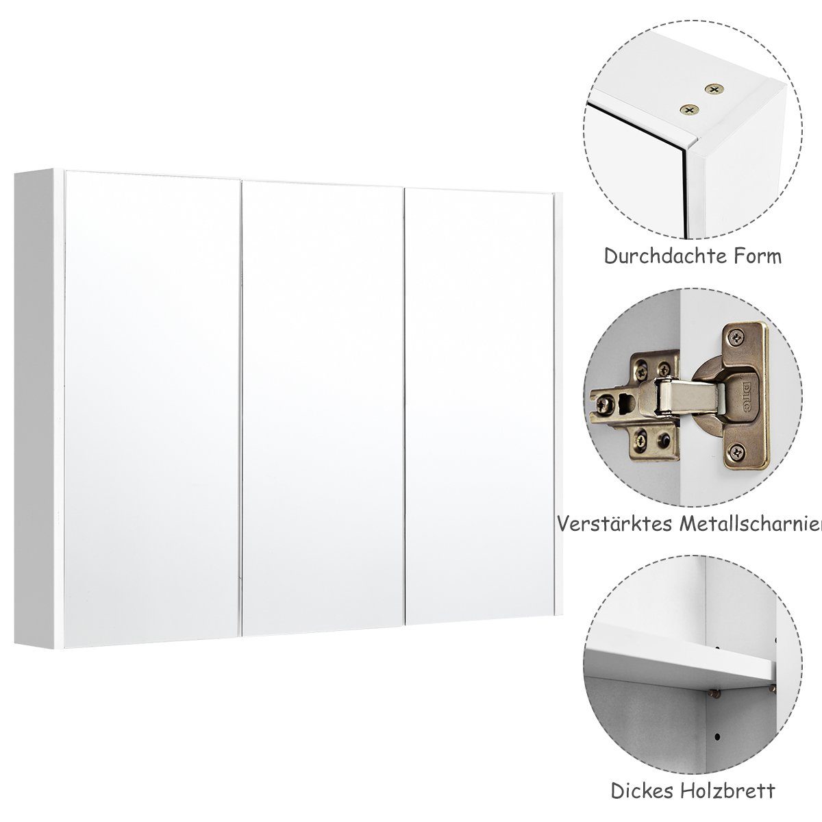 COSTWAY Spiegelschrank mit verstellbaren Ablagen, mit Spiegel,90x11x65cm – Bild 4 von 5