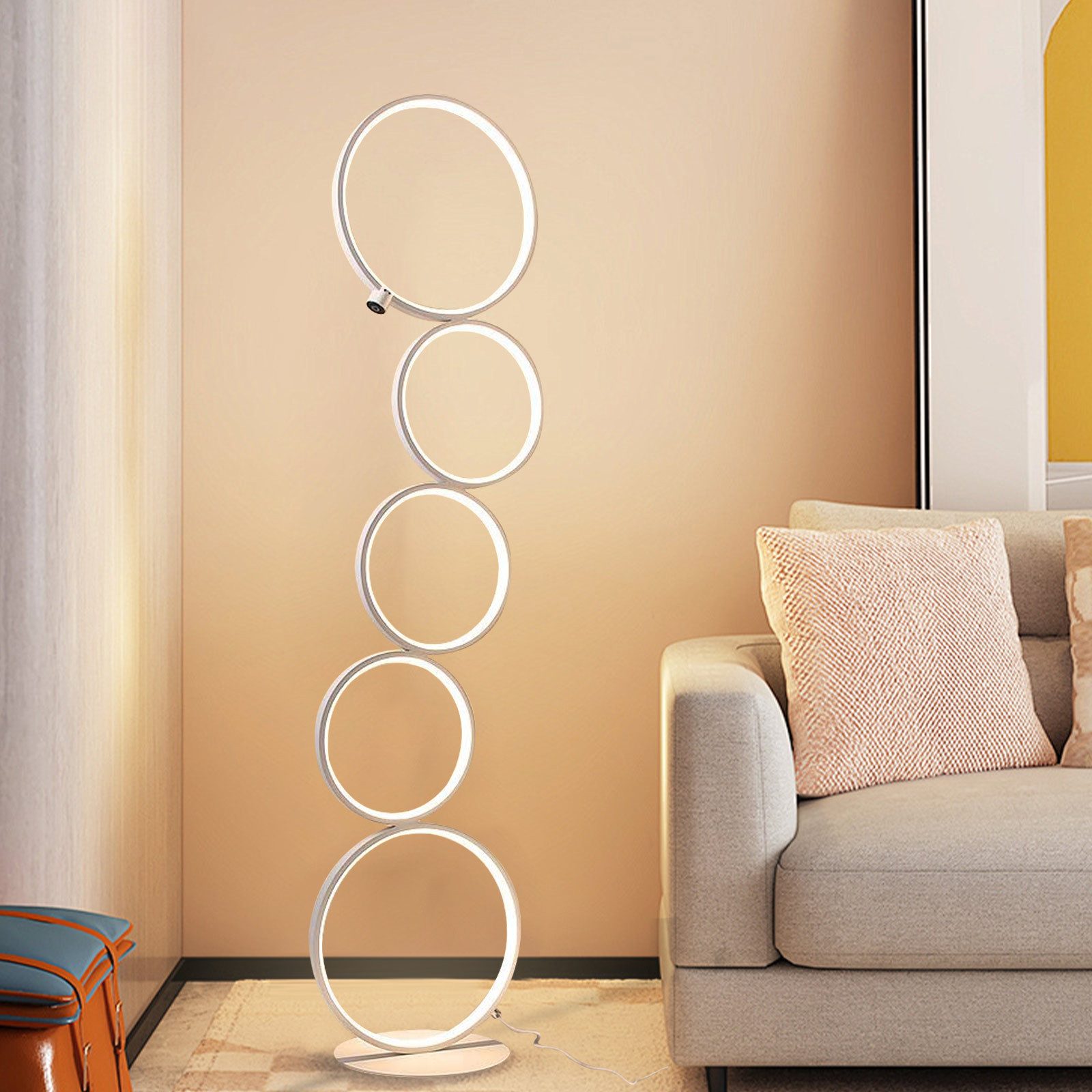 LED Stehlampe Touch Dimmbar Schwarz/weiß Ringförmige 32W Modern 5-flammig