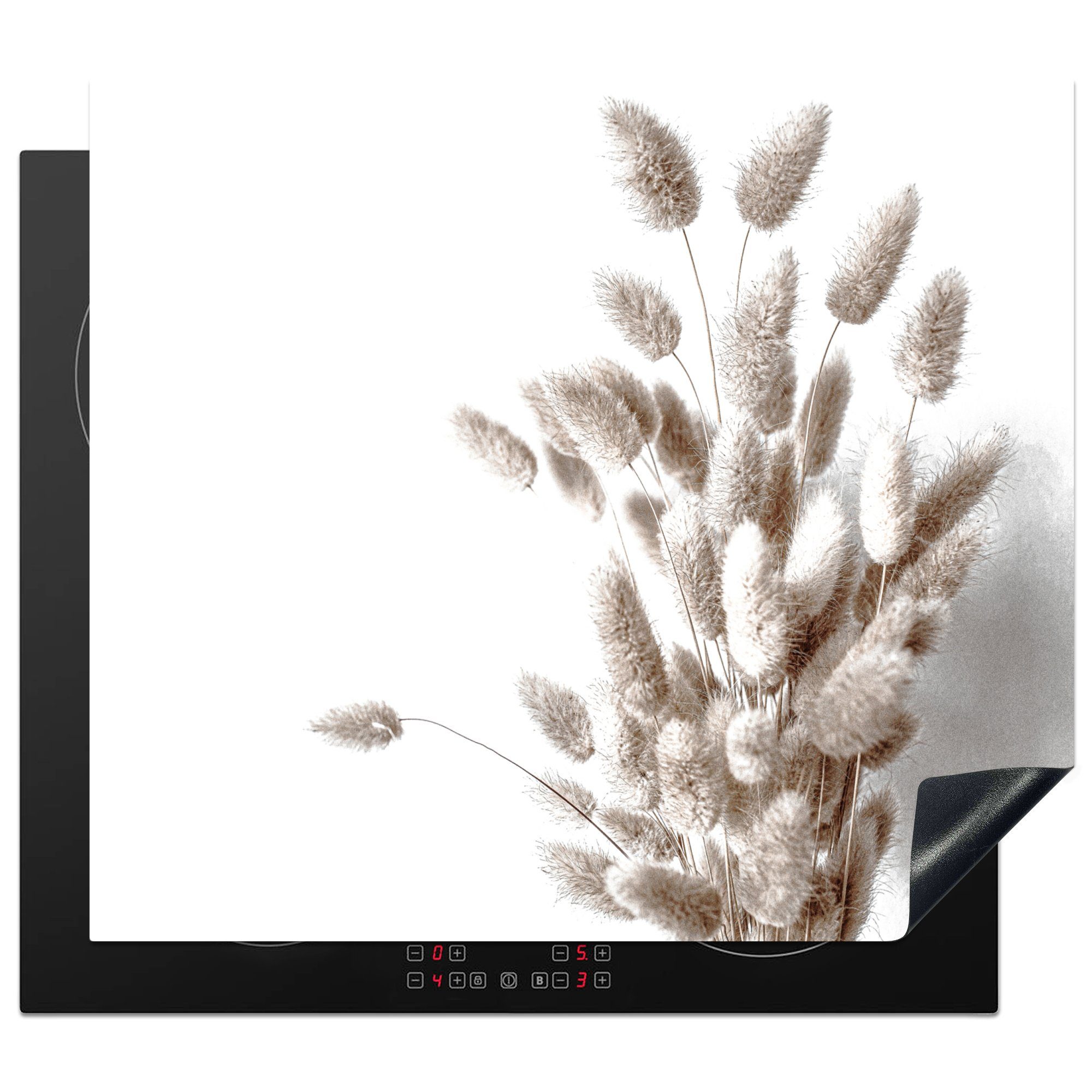 MuchoWow Herdblende-/Abdeckplatte Pflanzen - Federn - Weiß, Vinyl, (1 tlg), 60x52 cm, Mobile Arbeitsfläche nutzbar, Ceranfeldabdeckung | Herdabdeckplatten