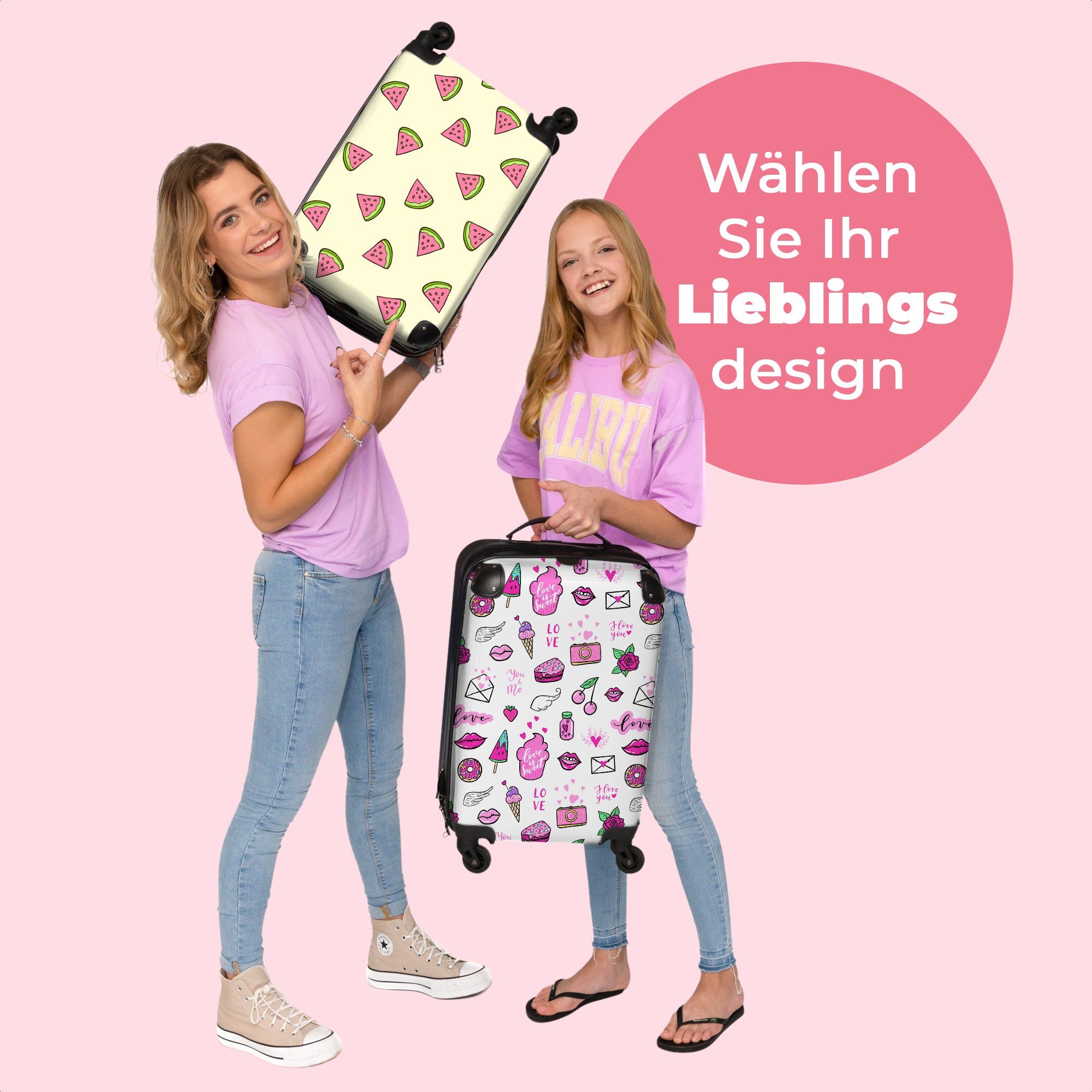 Kindertrolley, - Mädchen Kind Rollen, - NoBoringSuitcases.com© -, Mädchen Eis Reisekoffer rollen, - Kinderkoffer Muster 4 Koffer - mit für Liebe - 4 - Mädchen 55x35x20cm Kinder