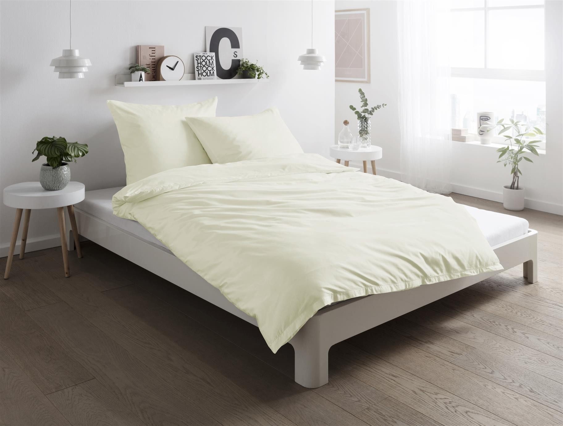 Bettwäsche Mako Satin Bettwäsche Uni Bettwäsche unifarben Satinbettwäsche Set, Carpe Sonno, Mako-Satin, 2 teilig, Mako Satin Bettwäsche 135x200 Natur Bettwäsche creme