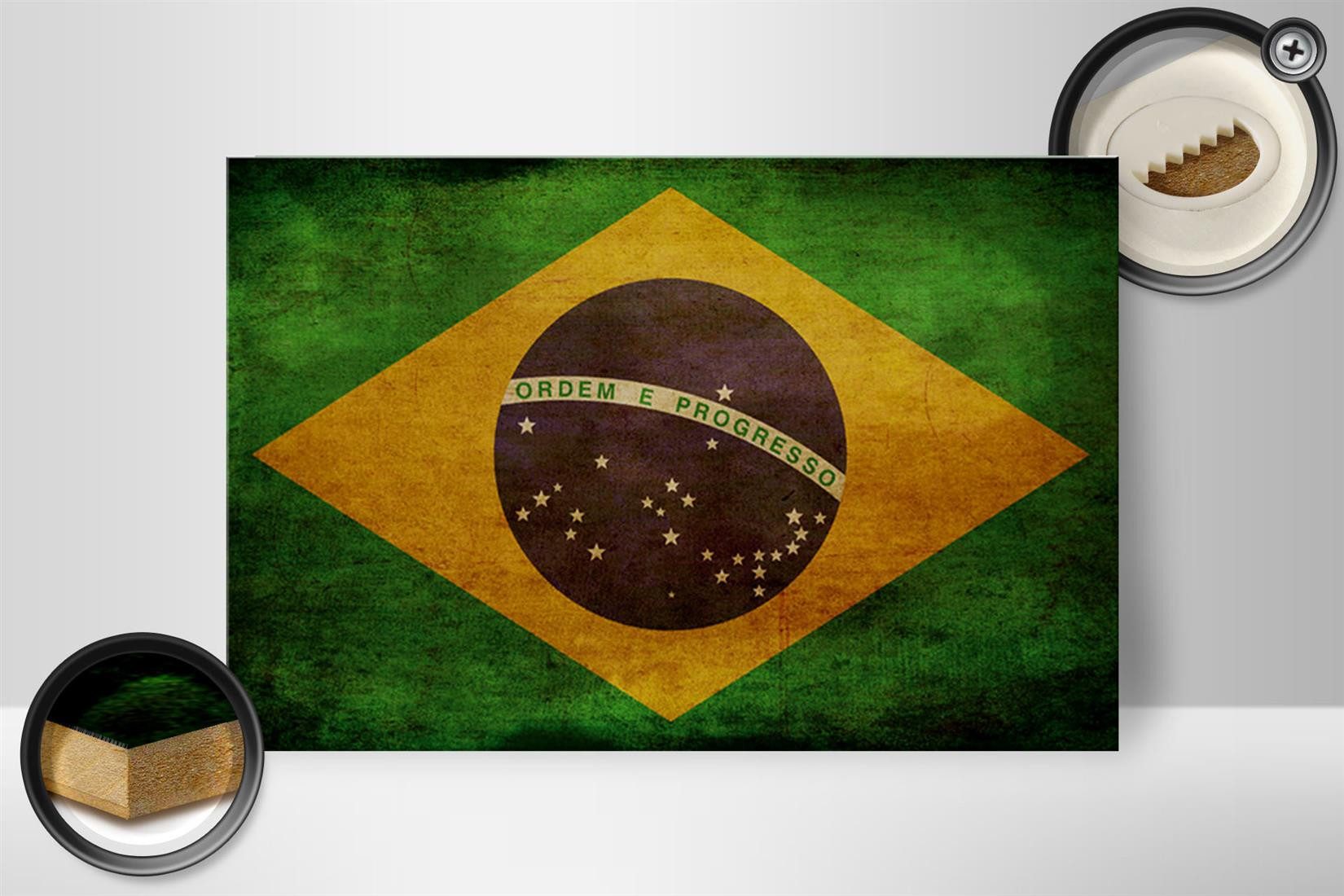 Femer GmbH Holzbild Flagge 30x20cm Brasilien, Flaggen (1 St), Glatte Holzfaserplatte (MDF), vorn beschichtet